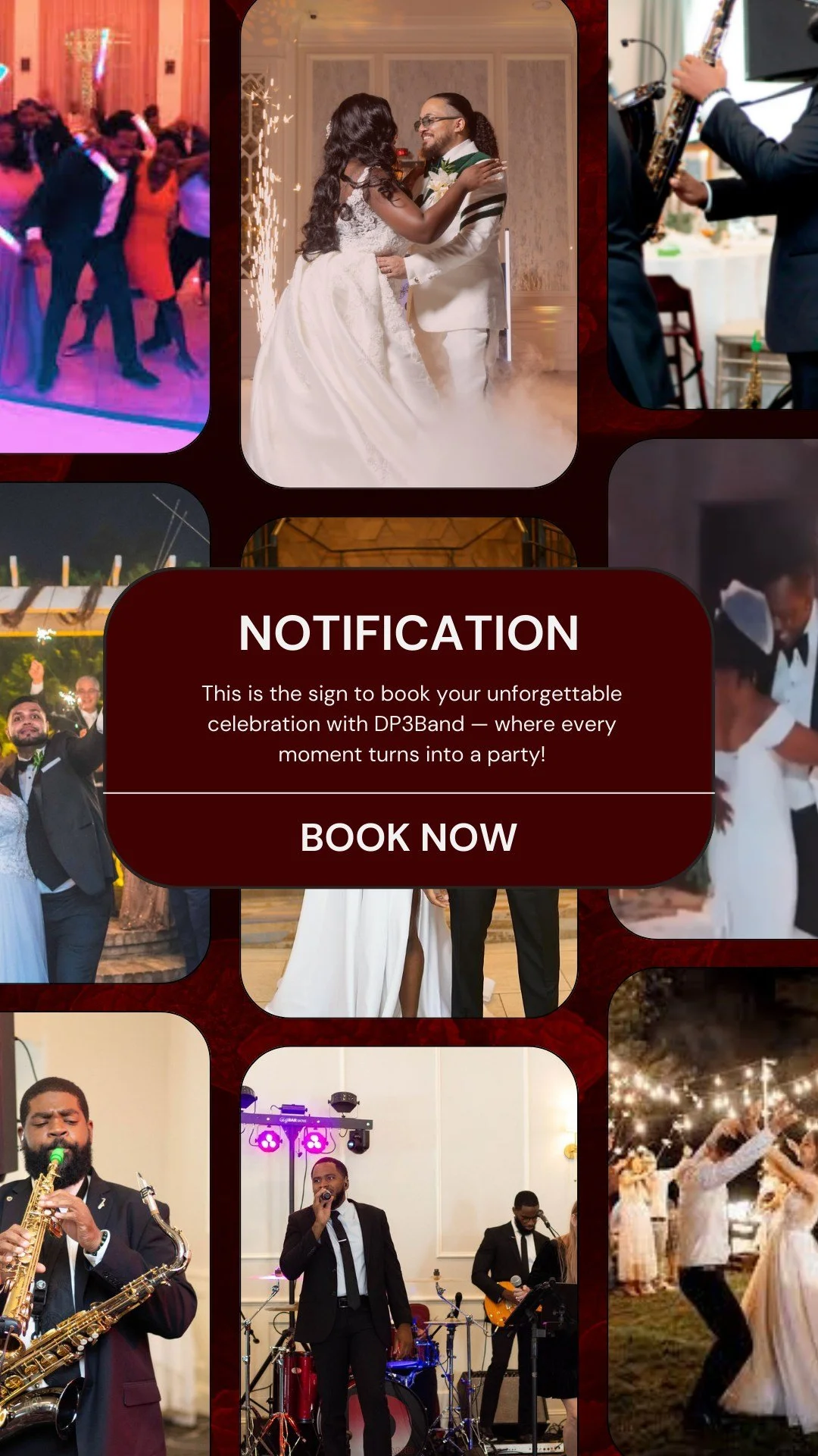 𝐍𝐎𝐓𝐈𝐅𝐈𝐂𝐀𝐓𝐈𝐎𝐍!

This is the sign to book your 𝐮𝐧𝐟𝐨𝐫𝐠𝐞𝐭𝐭𝐚𝐛𝐥𝐞 𝐜𝐞𝐥𝐞𝐛𝐫𝐚𝐭𝐢𝐨𝐧 𝐰𝐢𝐭𝐡 𝐃𝐏𝟑𝐁𝐚𝐧𝐝 &mdash; where every moment turns into a party! 🎉🎶

𝐁𝐨𝐨𝐤 𝐧𝐨𝐰!
📞 732-630-1599
📧 ask@dp3band.com
🌐 www.dp3band