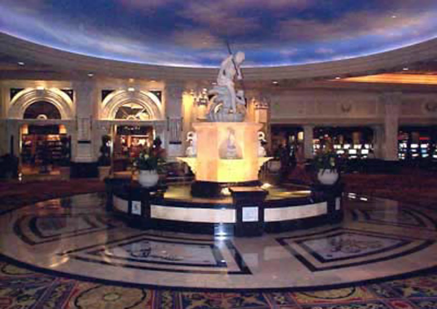 Project: Caesars Palace Hotel Location: Las Vegas, Nevada Description: The center piece of 'The Court of Fountains' in Caesars Palace Hotel is a 20 foot diameter fountain made of Spanish marble and Egyptian limestone. Surrounding the fountain is decorative stone paving with waterjet brass inlays.