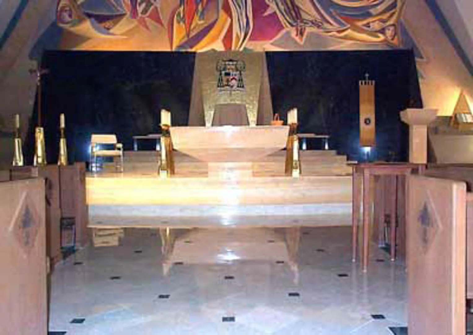 Project: Guardian Angel Cathedral Location: Las Vegas, Nevada Description: The marble floor is Spanish marble, accents with Italian green marble squares. The alter backdrop is green marble with 24 carrot gold mosaics behind the throne.