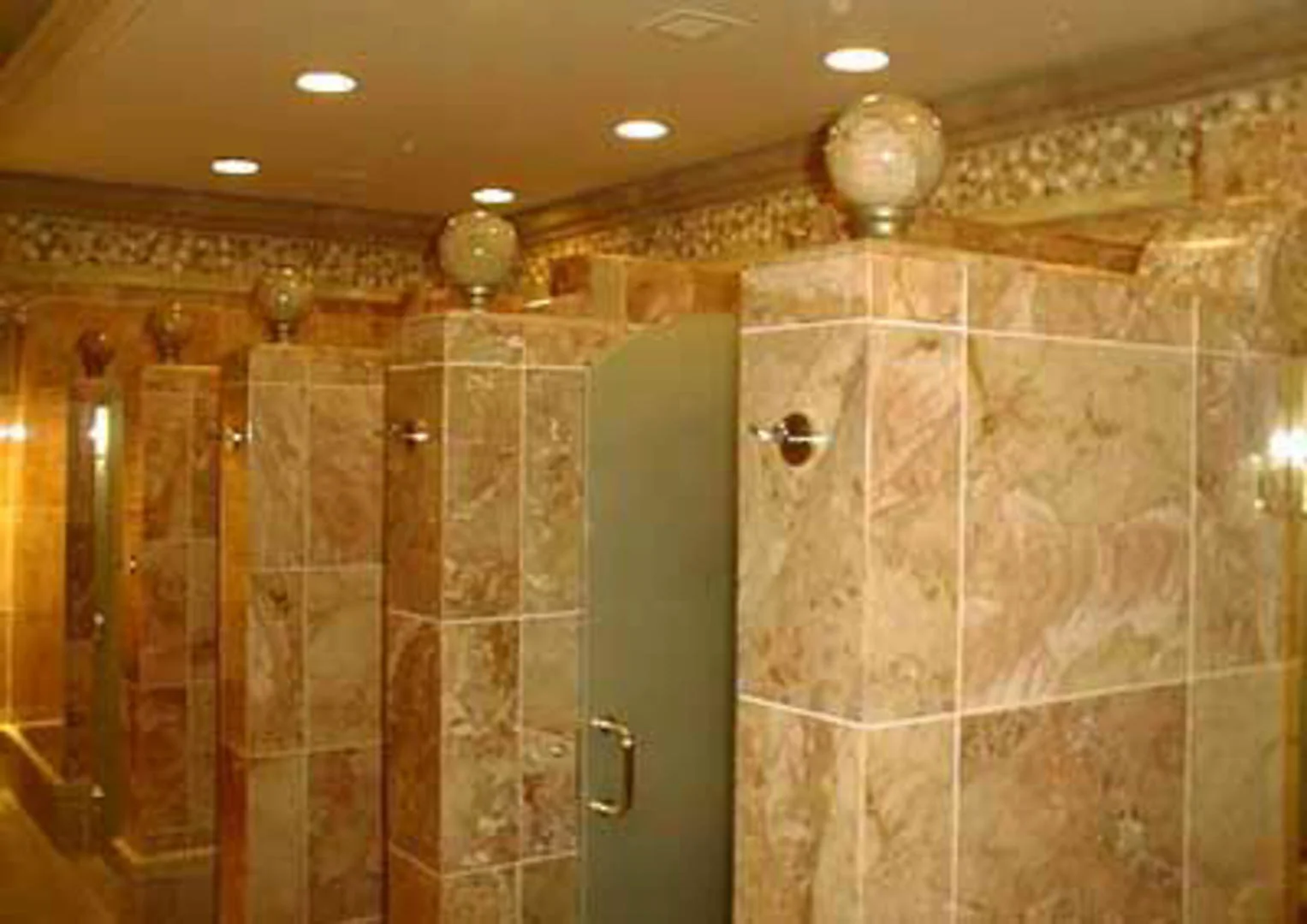 Project: The Bellagio Hotel Location: Las Vegas, Nevada Description: The shower stalls in the Spa at this hotel are covered with Italian marble.