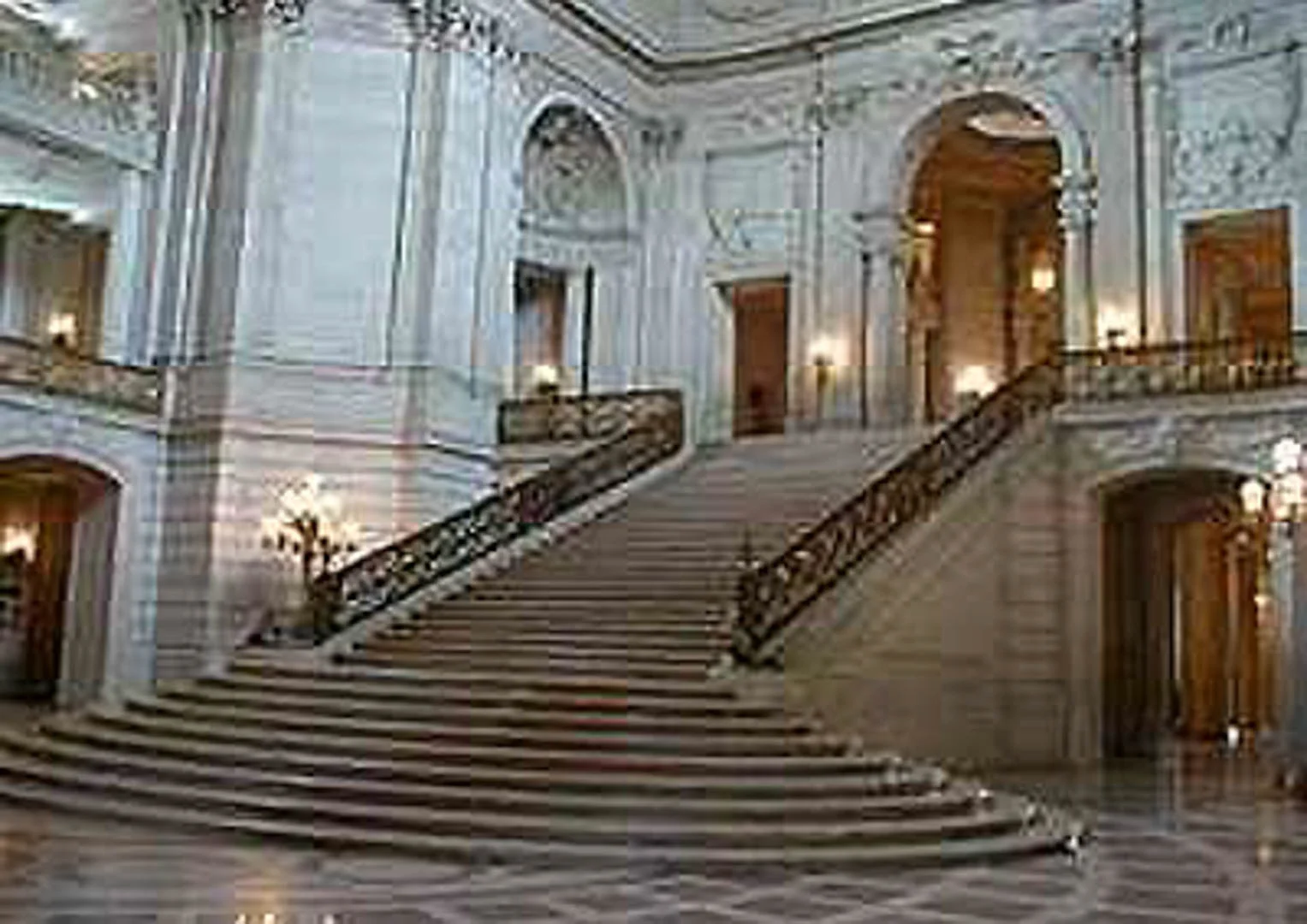 Project: San Francisco City Hall Location: San Francisco, California Description: The interior work at the City Hall building involved removal and replacement of historical stone, redesign of rooms to meet ADA recommendations, and installation of new marble and tile. A proprietary micro-abrasive cleaning technique was also used as can be seen in the next two photos.