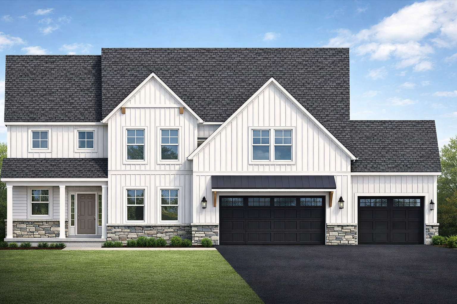 The Newcastle: Rendering 3-Car Garage