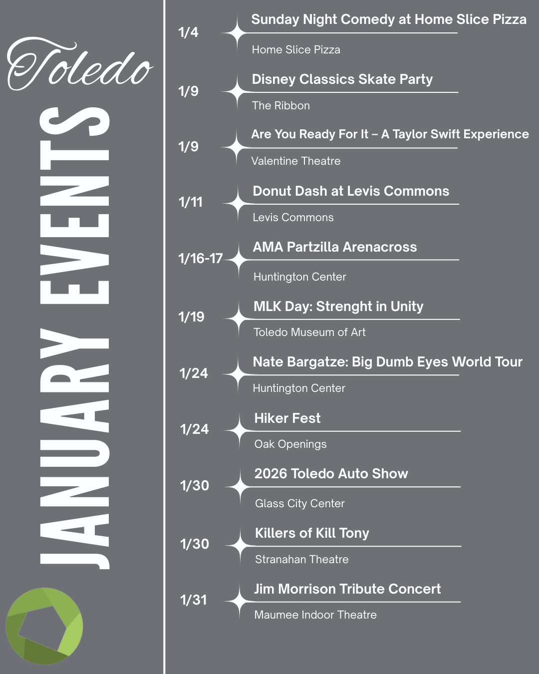 Toledo January events schedule by Saba Signature Homes 
