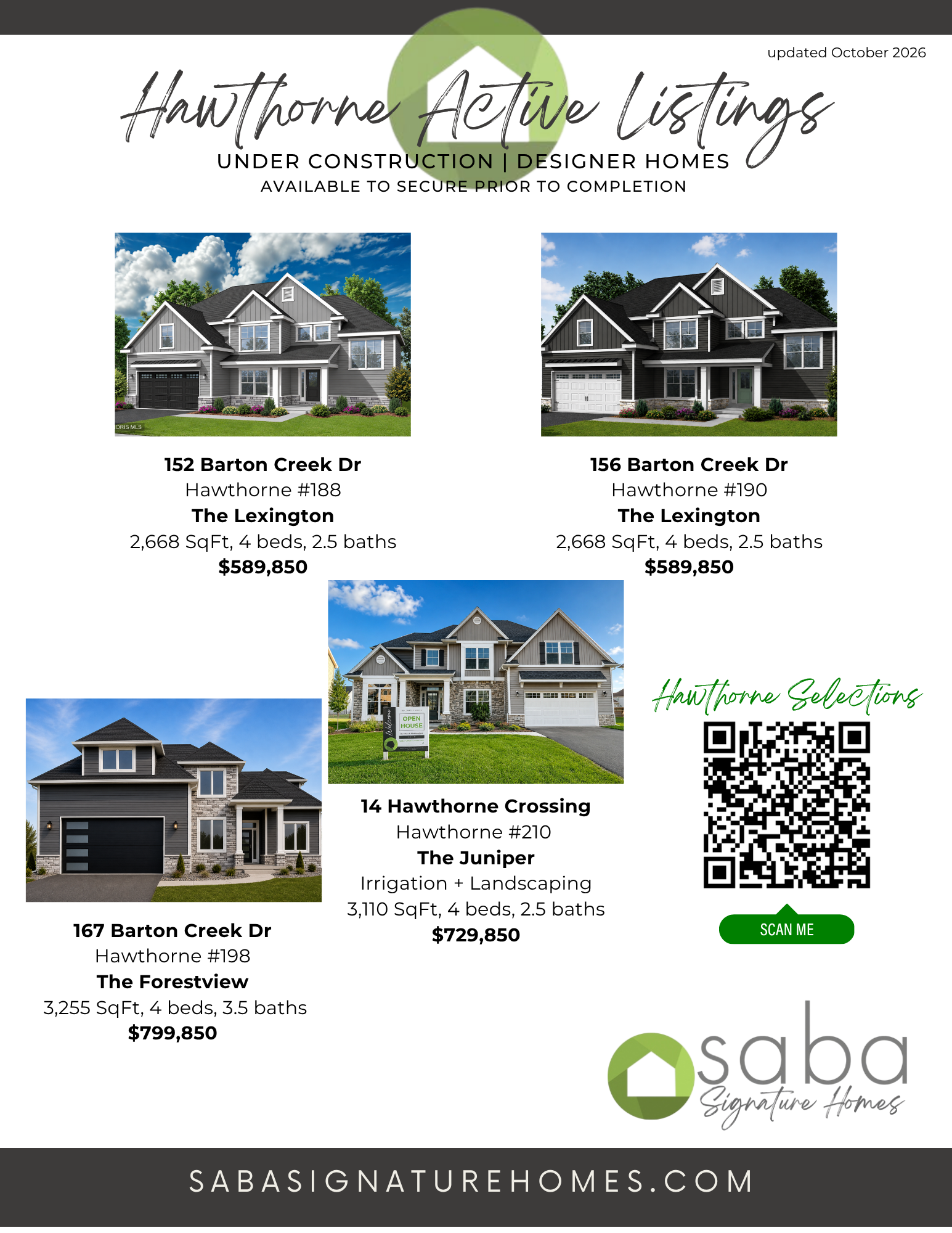 Brand New Saba Homes for sale in Hawthorne neighborhood