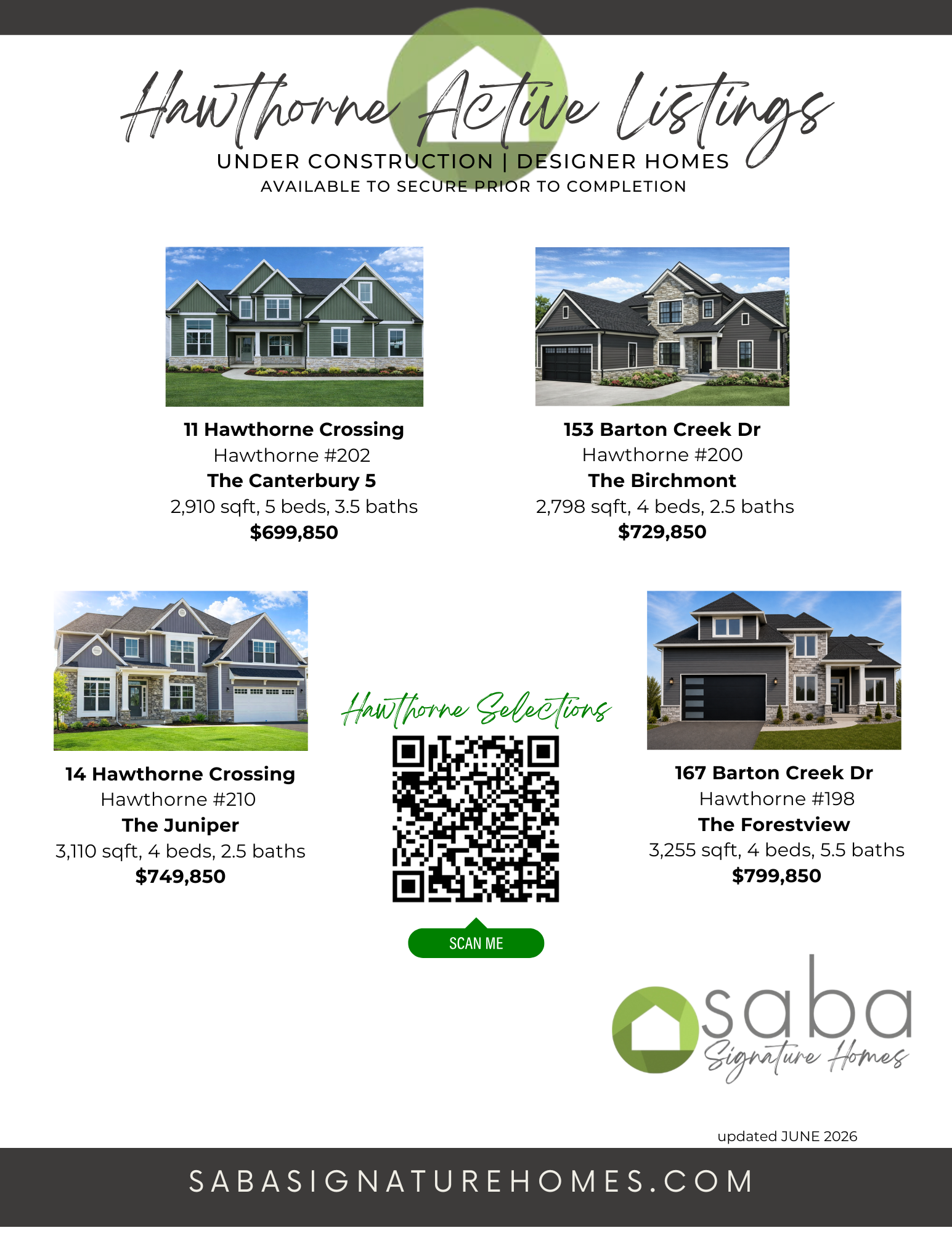Visit our Decorated Model Home in Hawthorne Open House Sundays