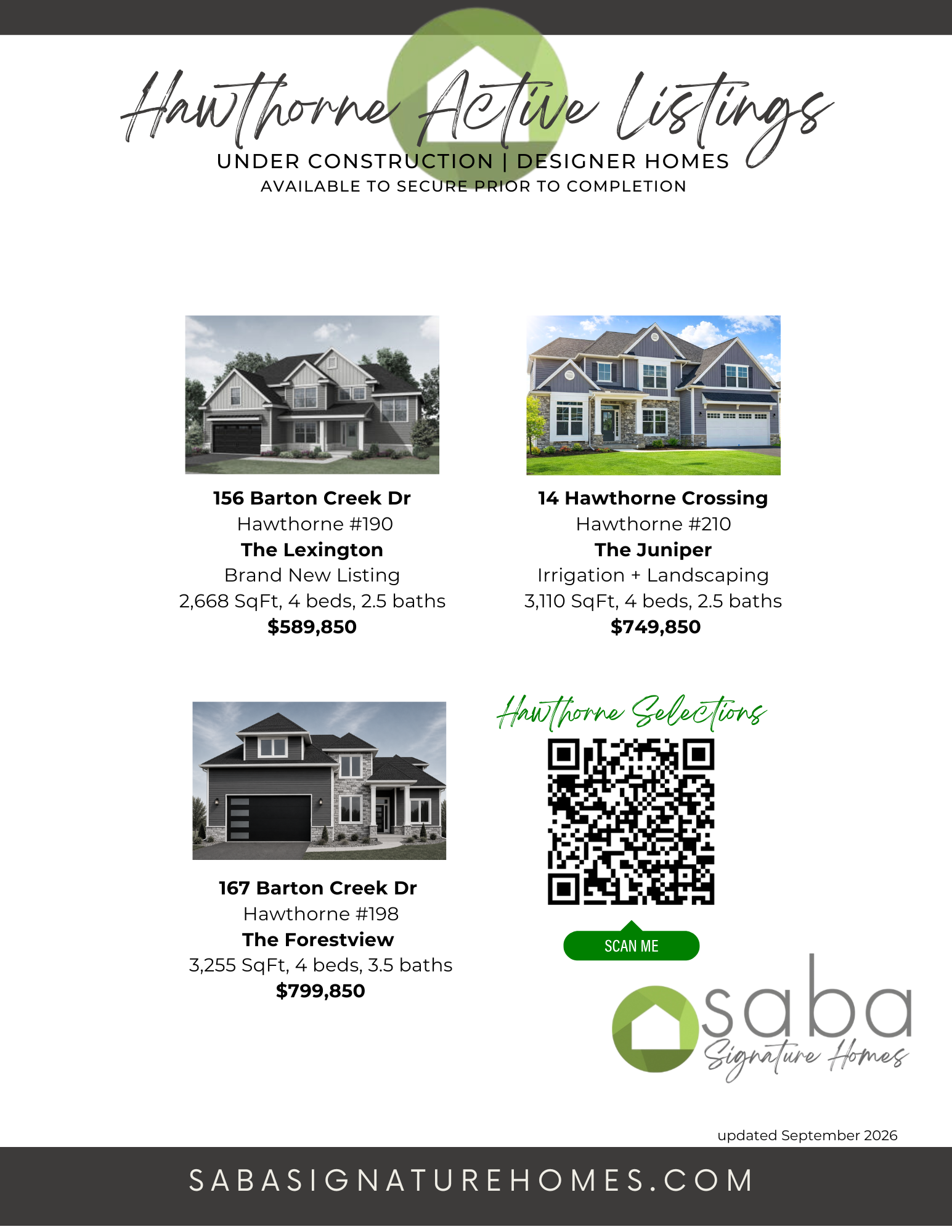 Brand New Saba Signature Homes in Hawthore