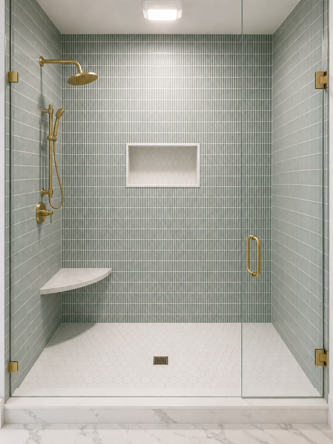 Custom tile shower in Saba Signature Homes bathroom