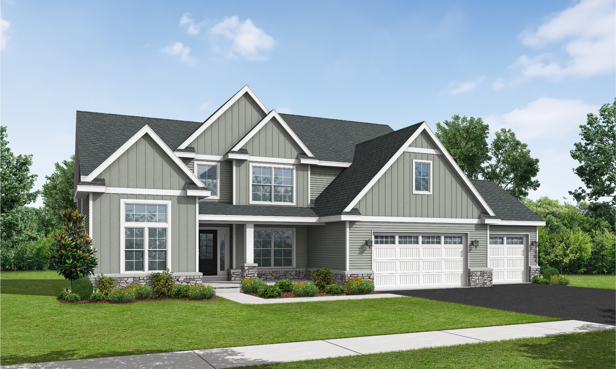 The Canterbury: Exterior Rendering (3 Car Garage)