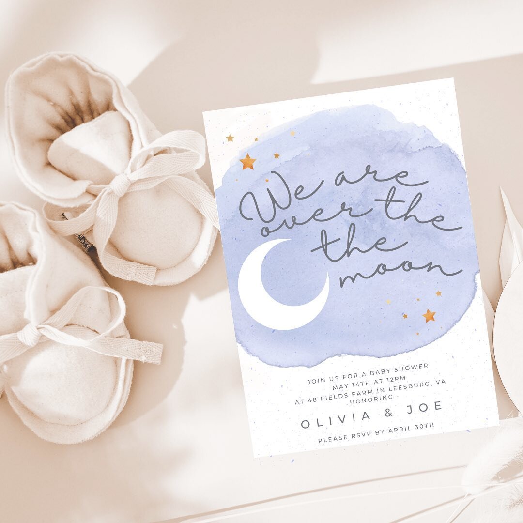 ✨New ✨ Over the Moon Shower Invitations 🌙 #babyshowerinvitation #alukepaperie #2021babycomingsoon #2022baby