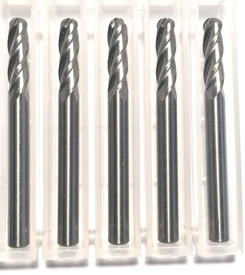3/16" Dia x 5/8" Cut 4FL Ball End Carbide End Mill 5-Pack USA B12