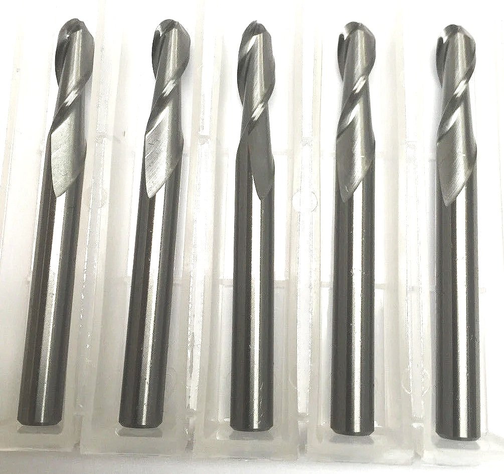 1/4" Dia x 3/4" Cut 2FL Ball End Carbide End Mill 5-Pack USA B17