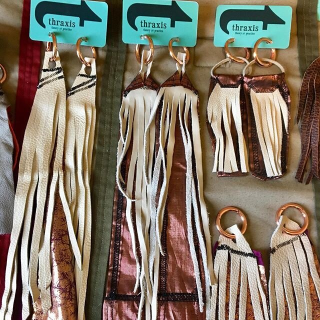 Long leather earrings for gauged babes and bosses. Copper silk backing.