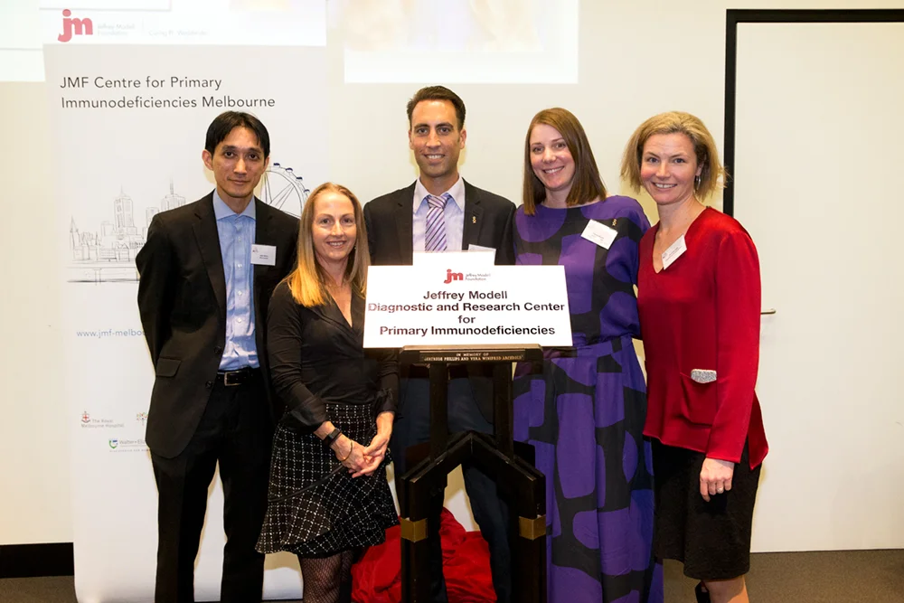 Speakers at the JMF Centre Opening, L-R: Dr Julian Bosco (Alfred Health), Dr Joanne Smart (RCH), A/Prof Menno van Zelm (Monash University/Alfred Health), Dr Vanessa Bryant (WEHI), Dr Charlotte Slade (RMH). Click here to see a full gallery of photos from the day.
