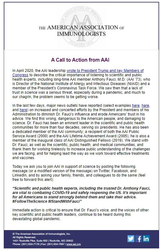 Call to action from the American Association of Immunologists