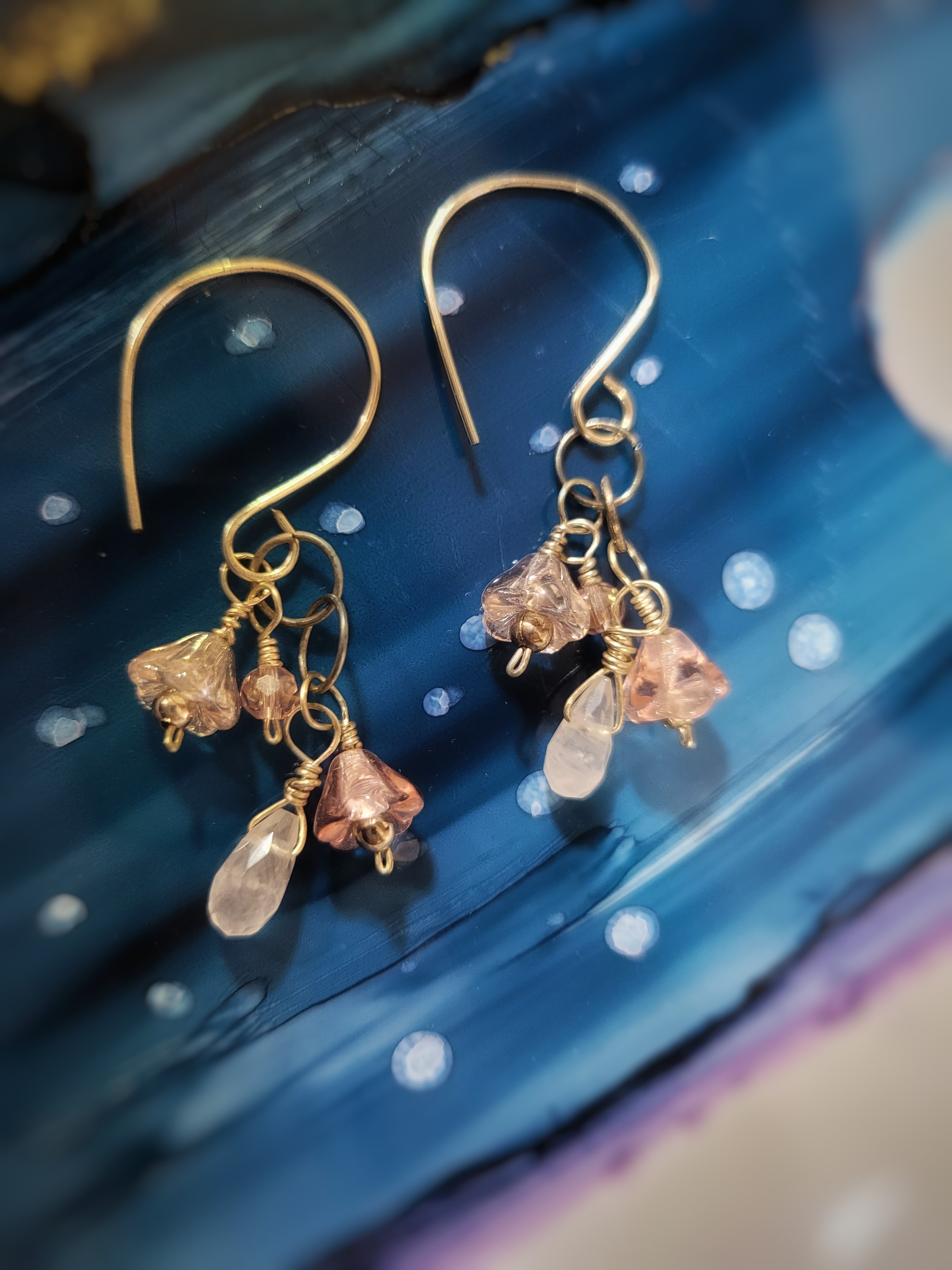 Rose Quartz Flower Cluster earrings