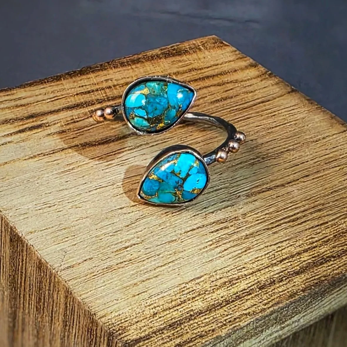 Vine & Vein Copper Turequoise & Sterloing Silver Ring