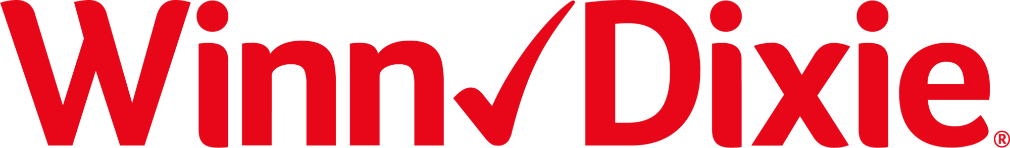 The logo of WinnDixie, a supermarket chain in the United States, in red text with a checkmark between 'Winn' and 'Dixie.'