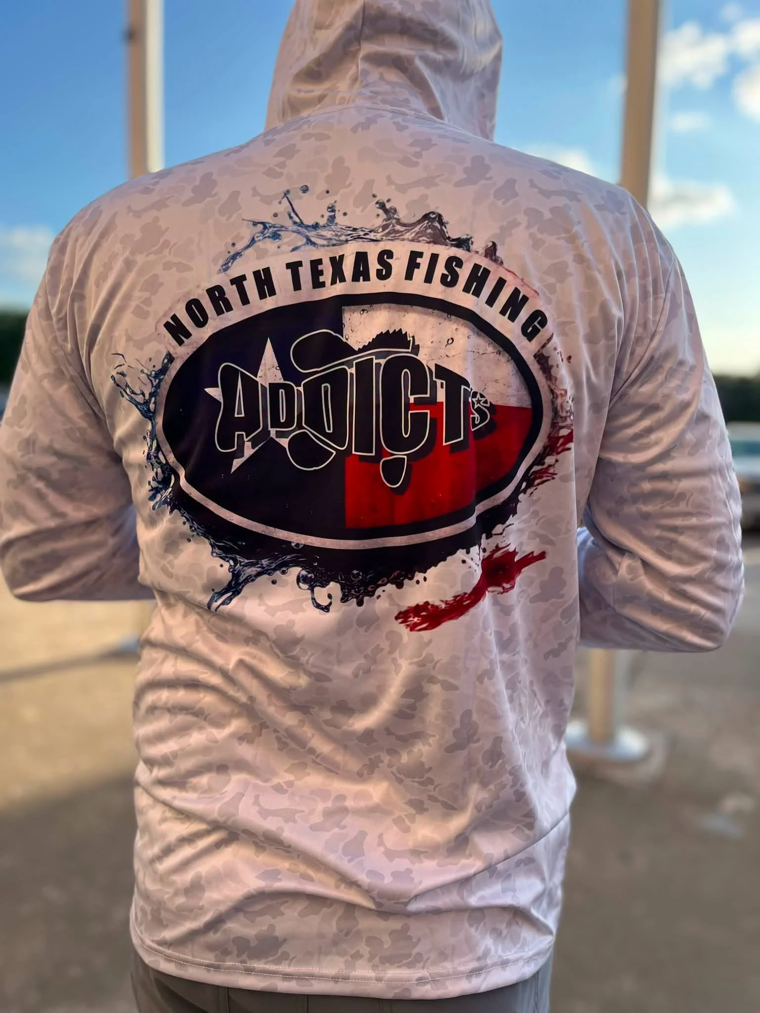 North Texas Fishing Addicts Hooded Shirt White.jpeg