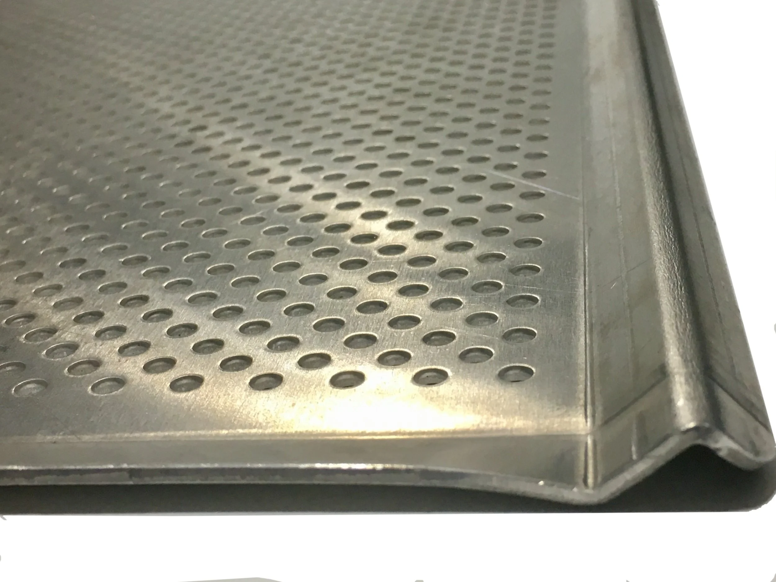 PERFORATED TRAY: 16”(410x730) &amp; 18” (455x730) trays, Made to order, can be arranged MOQ 10 unitsPerforations 3.6 mm, 2mm Aluminium thickness , Special v sides to prevent bending /curling