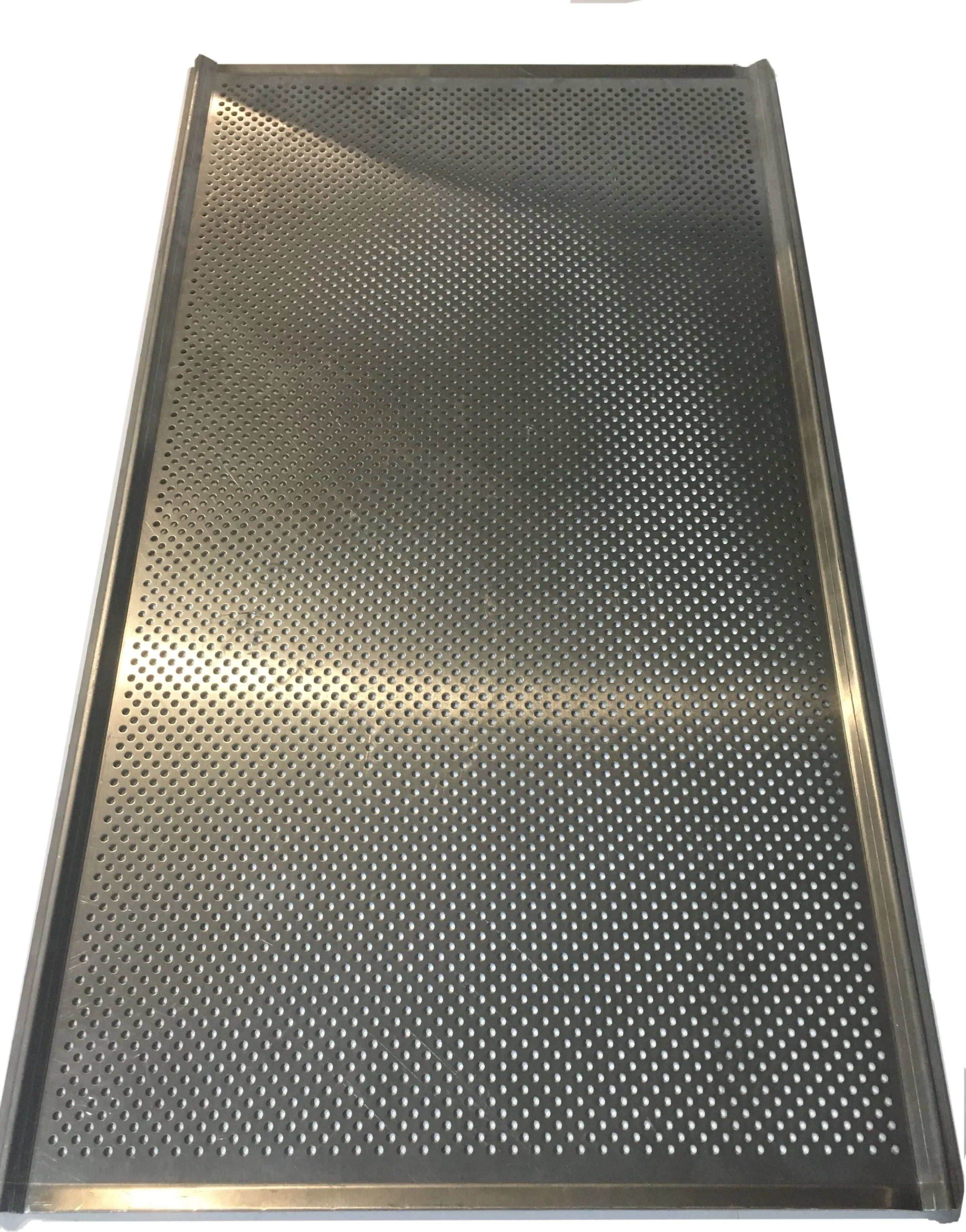 PERFORATED TRAY:16”(410x730) &amp; 18” (455x730) trays, Made to order, can be arranged MOQ 10 units.Perforations 3.6 mm, 2mm Aluminium thickness , Special v sides to prevent bending /curling