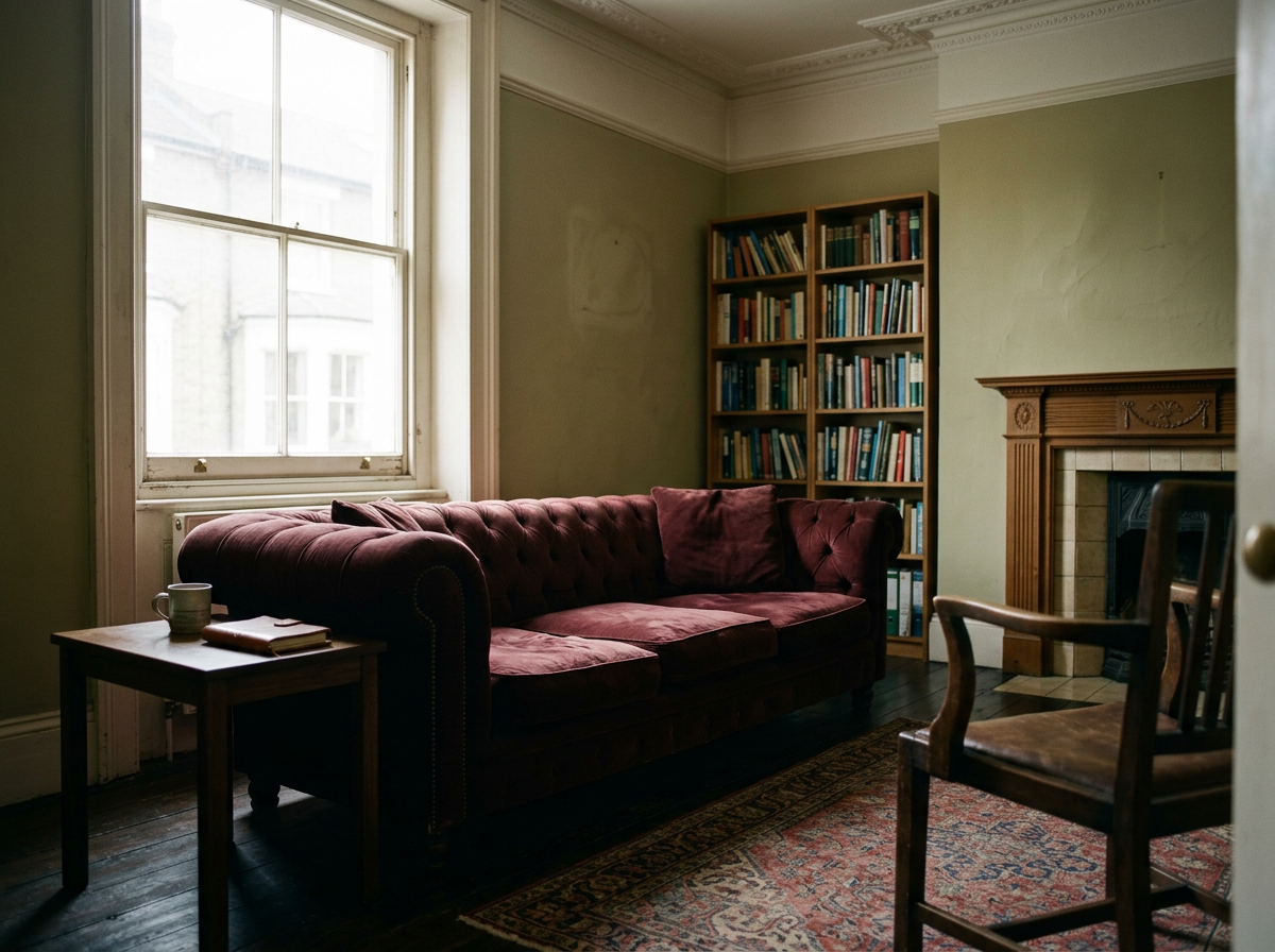 A psychotherapy room with couch in North London
