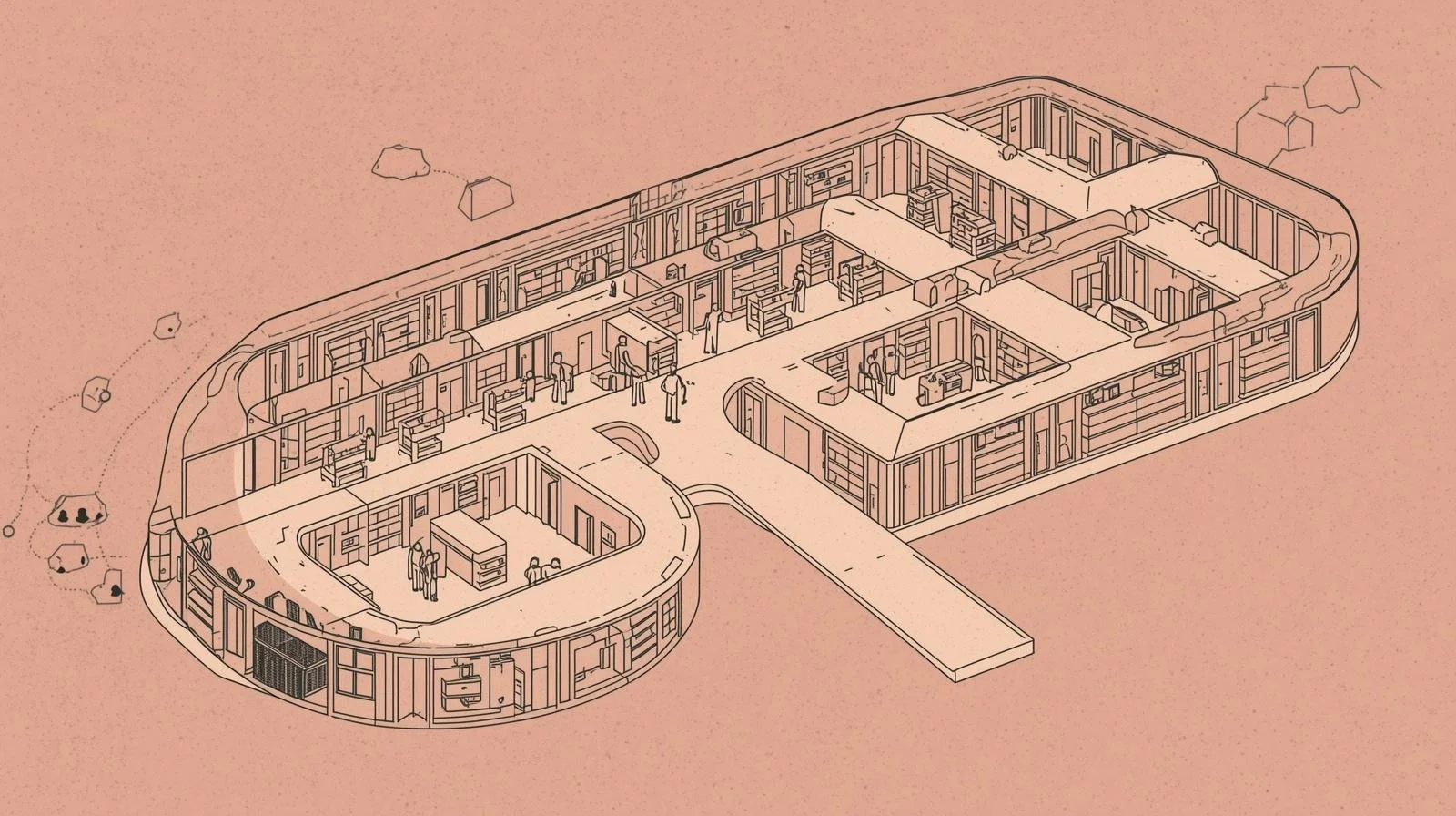 Minimal editorial illustration of a hospital architectural.jpg