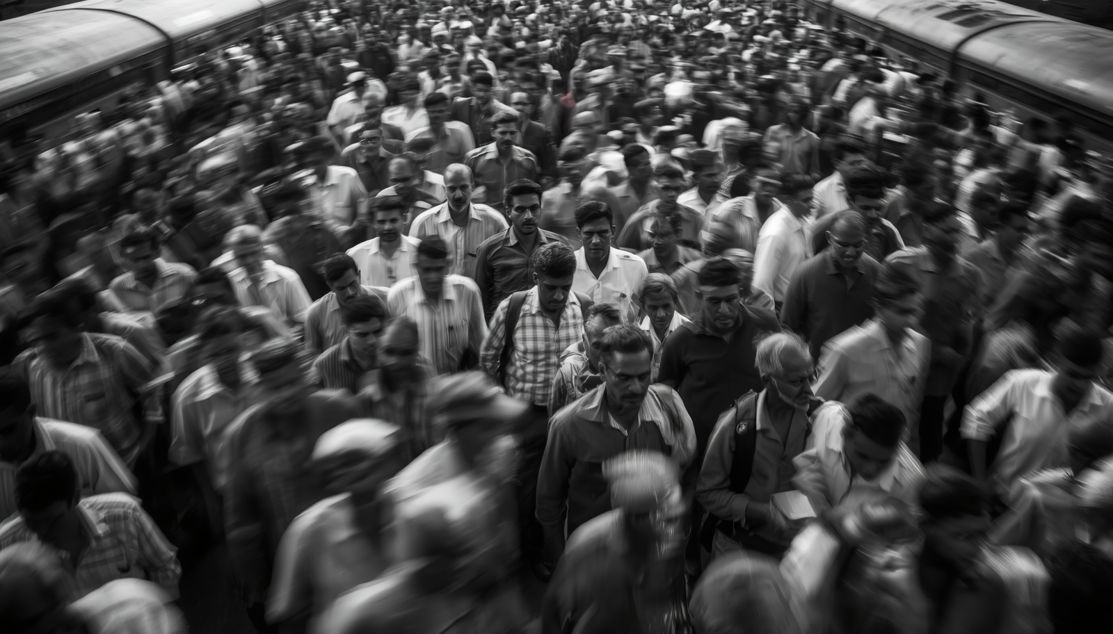 Black and white documentary photograph of a crowded Indian.jpg