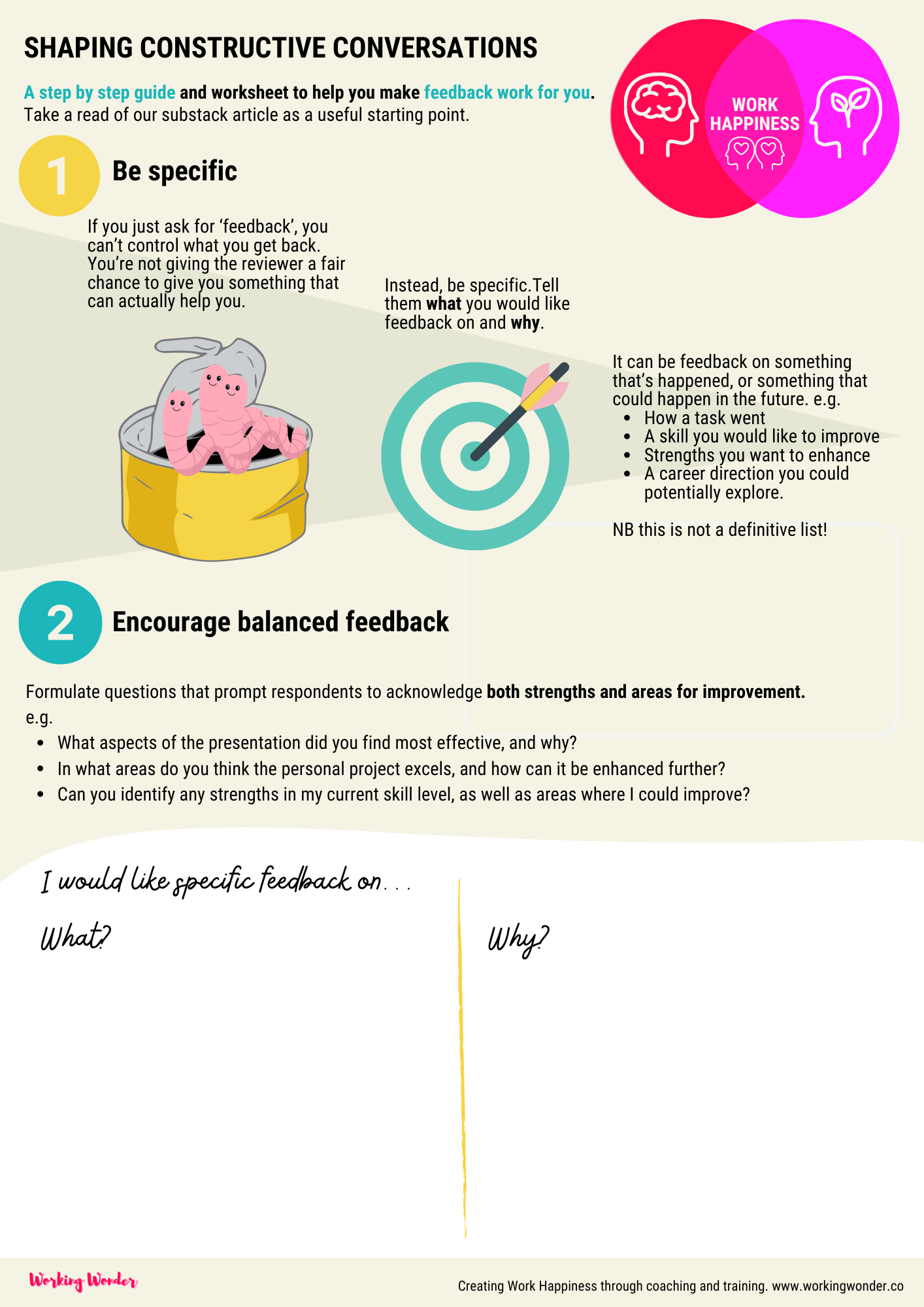 FREE 'Shaping constructive conversations with Working Wonder' worksheet