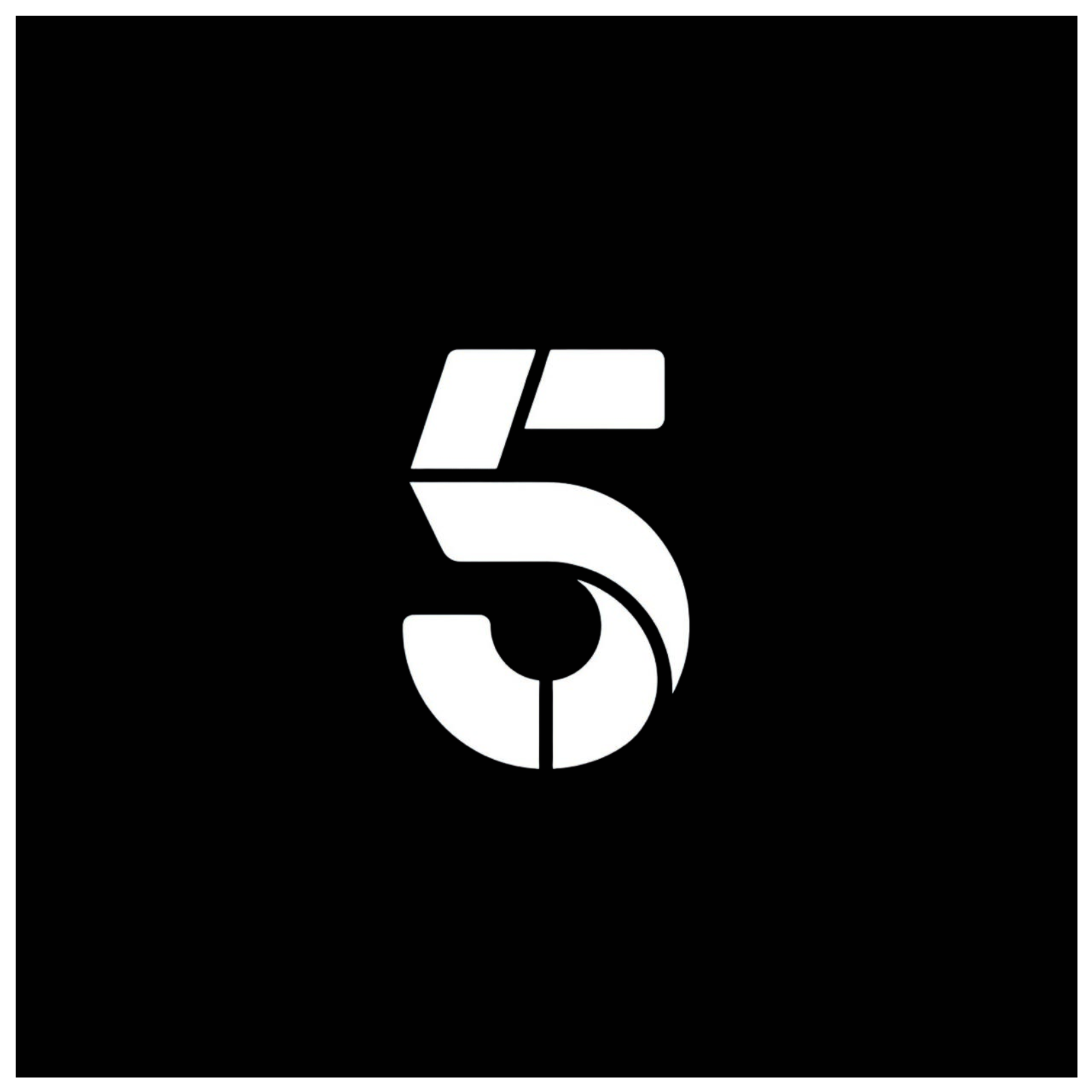 A stylized black and white number five logo with a modern, abstract design.