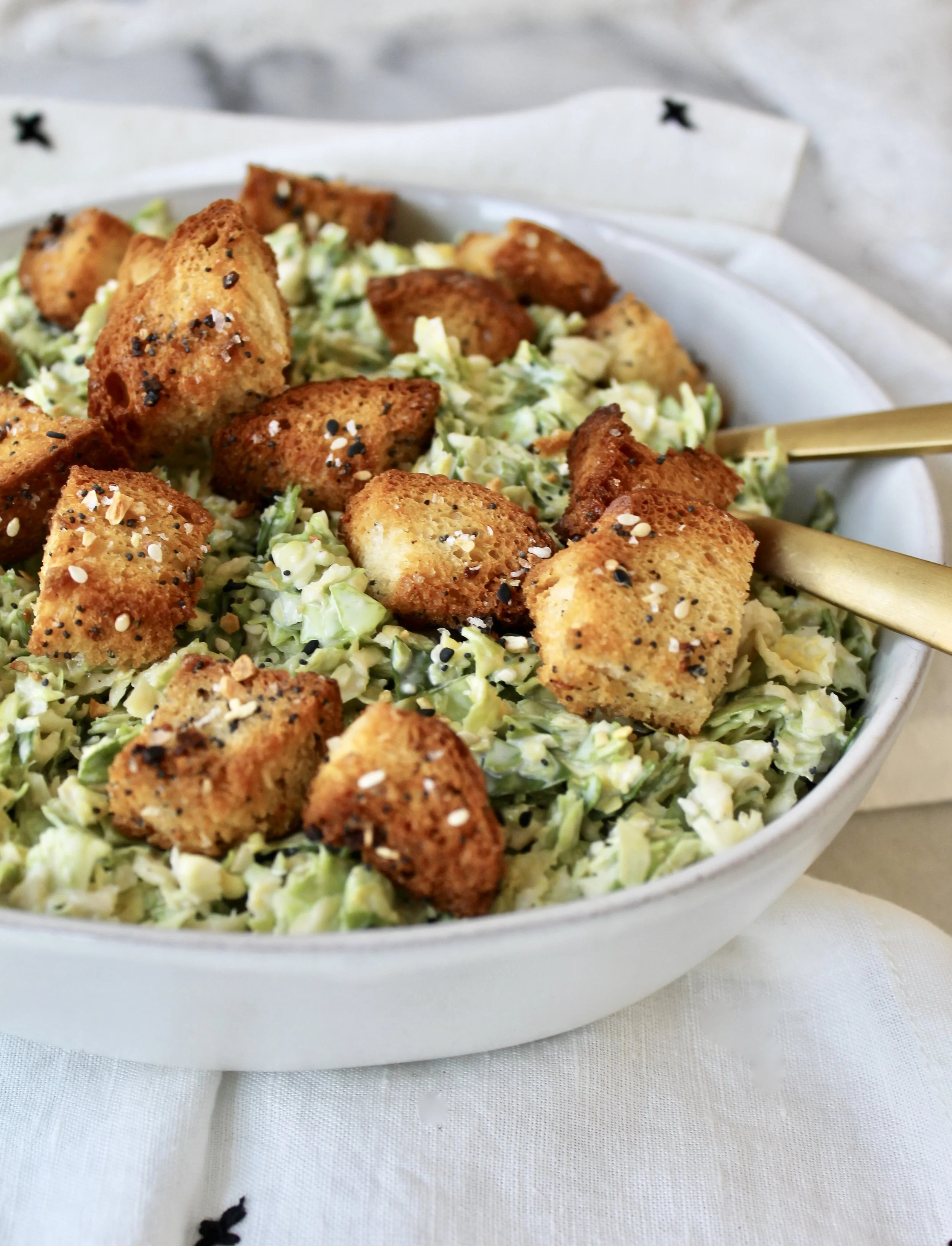 brussel sprout caesar salad with everything bagel croutons — Honey Street