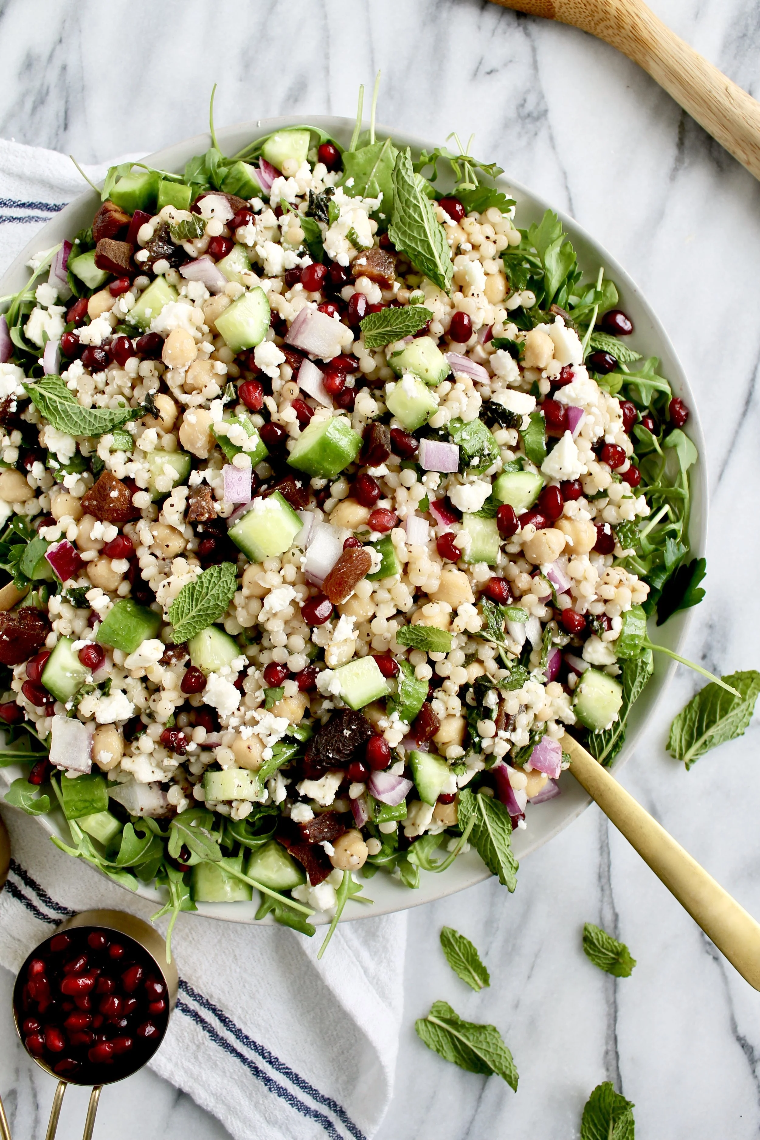 mediterranean chickpea, feta, and pomegranate couscous salad — Honey Street