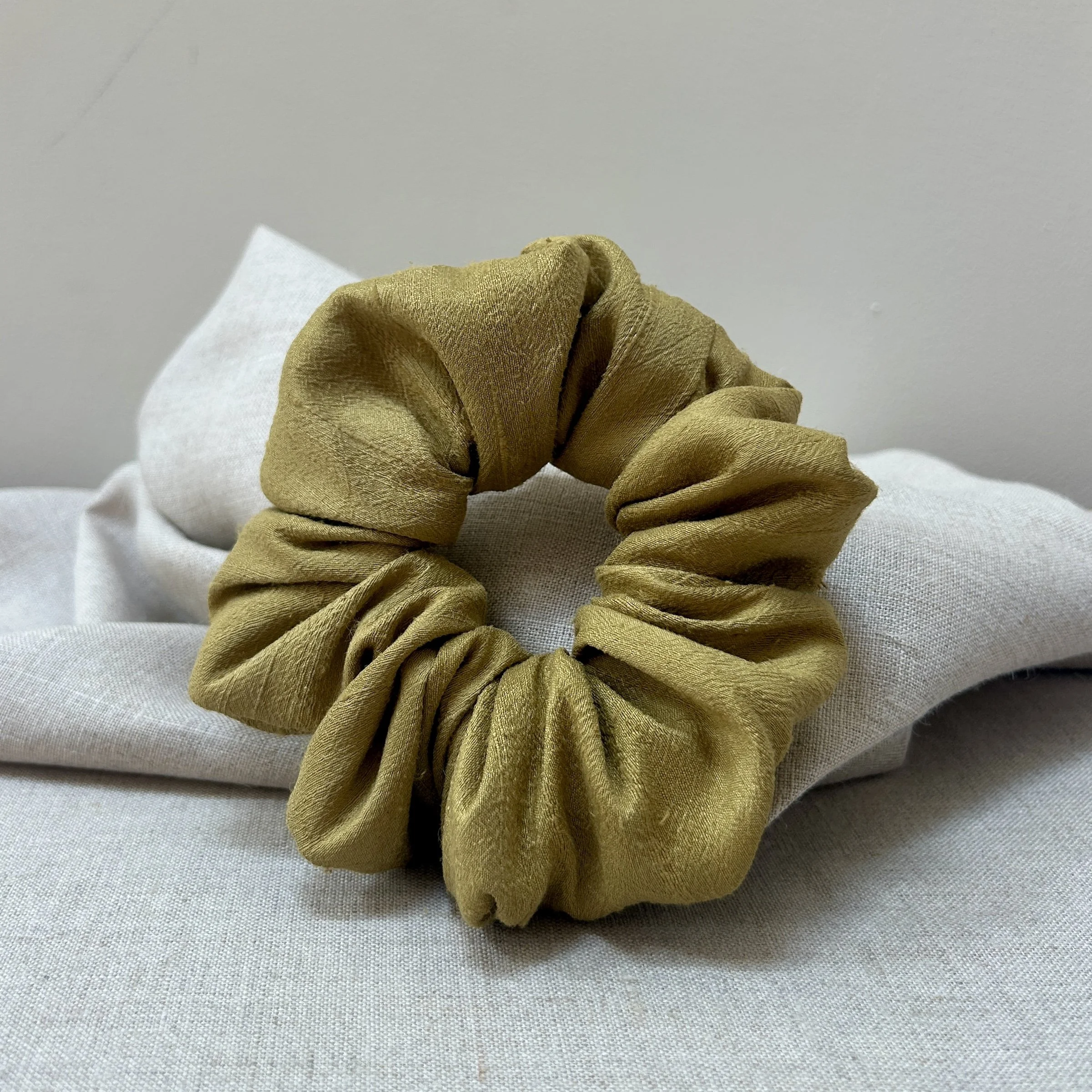 Silk Dupion Scrunchie Olive