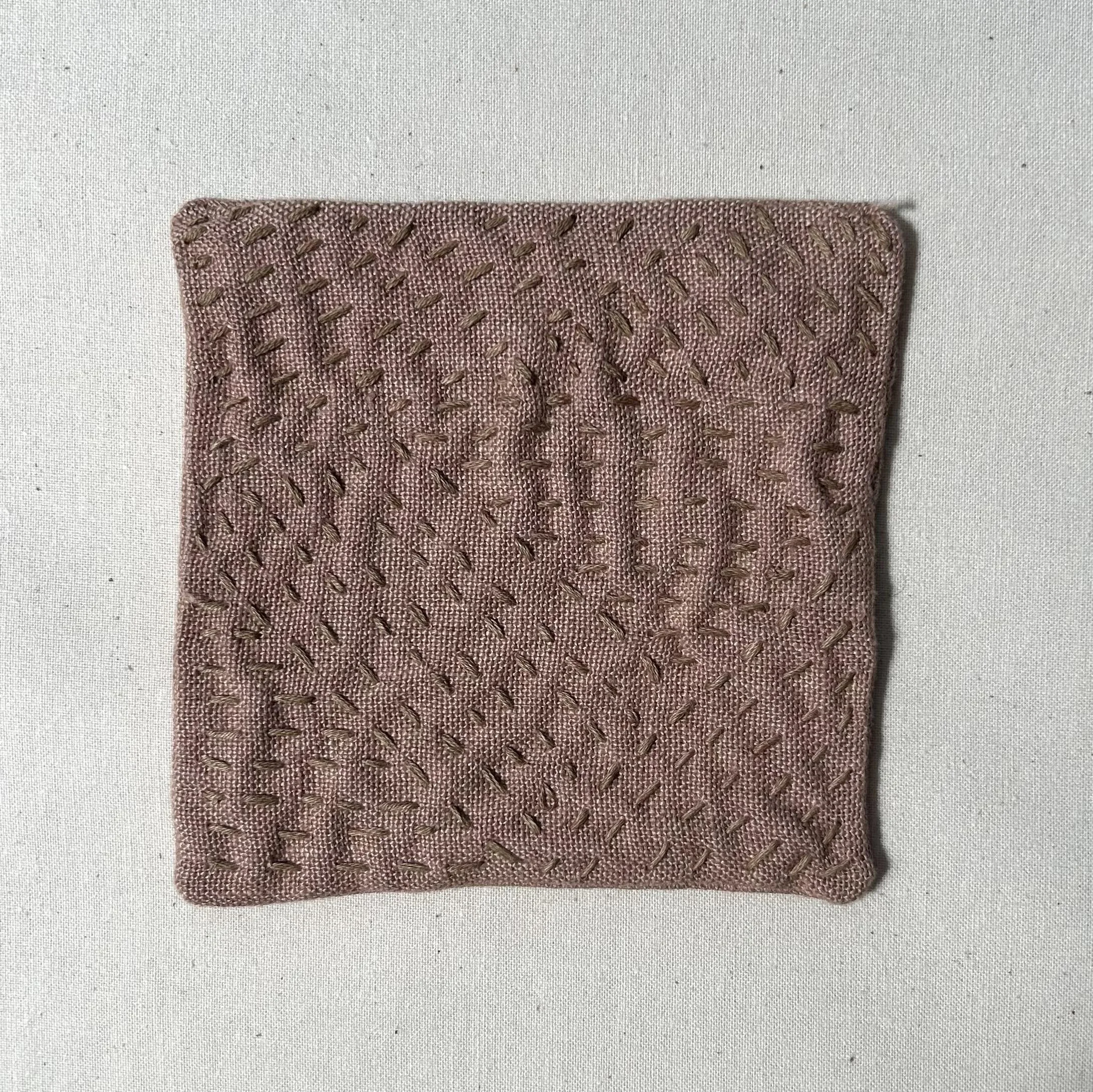 Linen coaster 10 Pink Dash Stitch