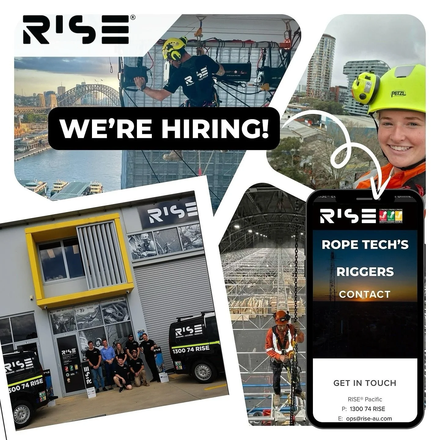 RISE® Pacific is hiring!
If you are a passionate rope access technician or rigger looking for exciting, diverse, at-height work, reach out to our operations manager, Luke with your resume:
careers@rise-au.com