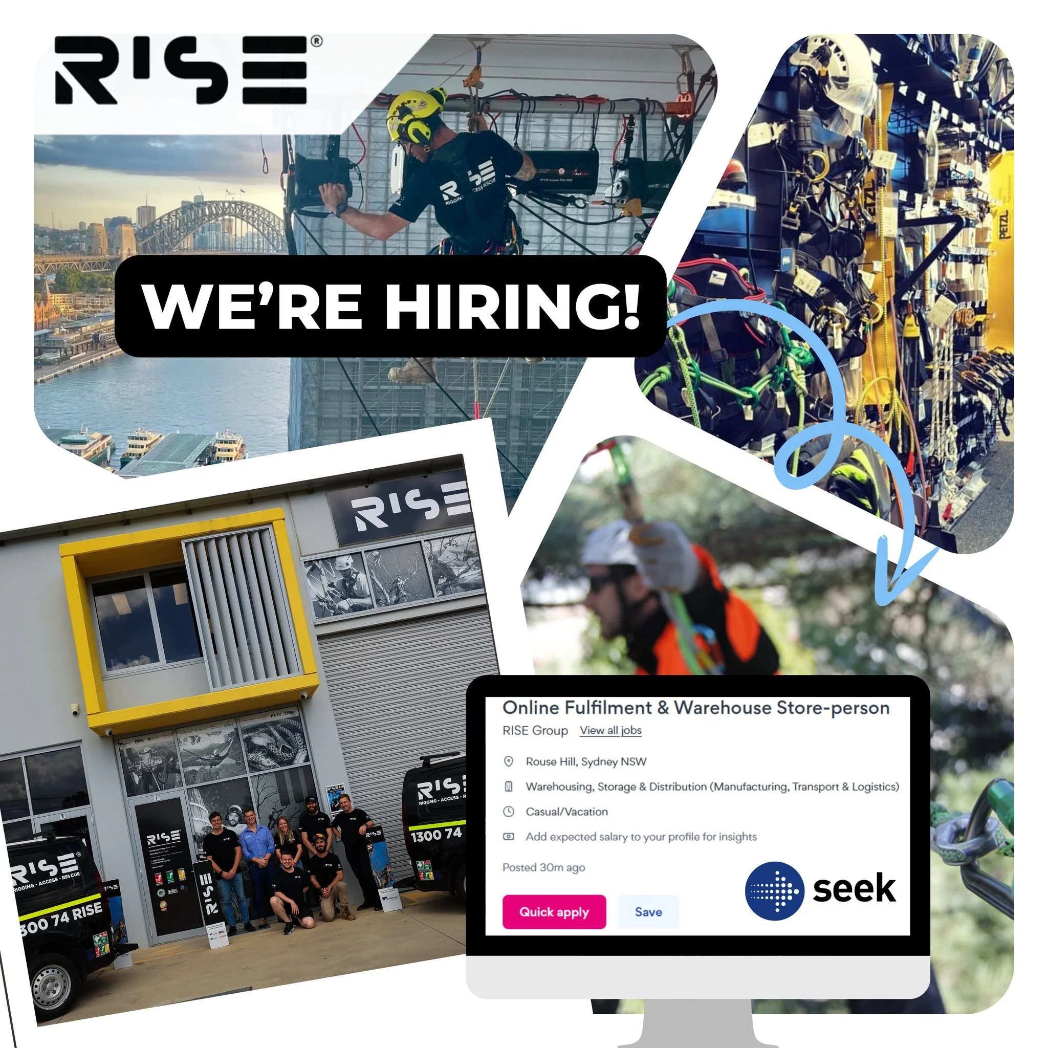 Ready to elevate your career? 🚀
The RISE&reg; Group&mdash;leaders in rope access, rigging, specialist equipment, and height safety training&mdash;is looking for a Casual Online Fulfilment &amp; Warehouse Store-person to join our team.

If you&rsquo;