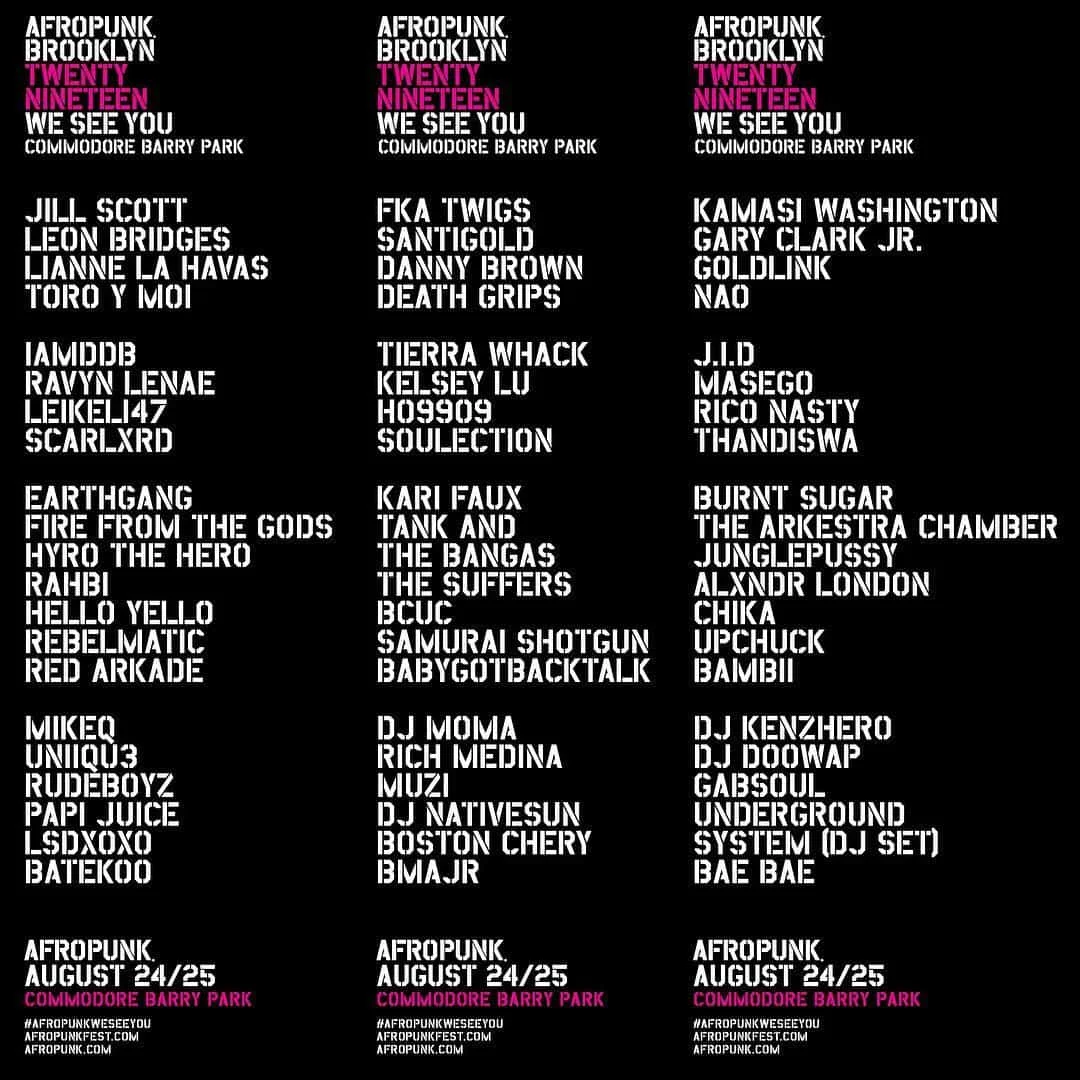 Afropunk Festival 2019 Events Flyer Featuring Full Lineup
