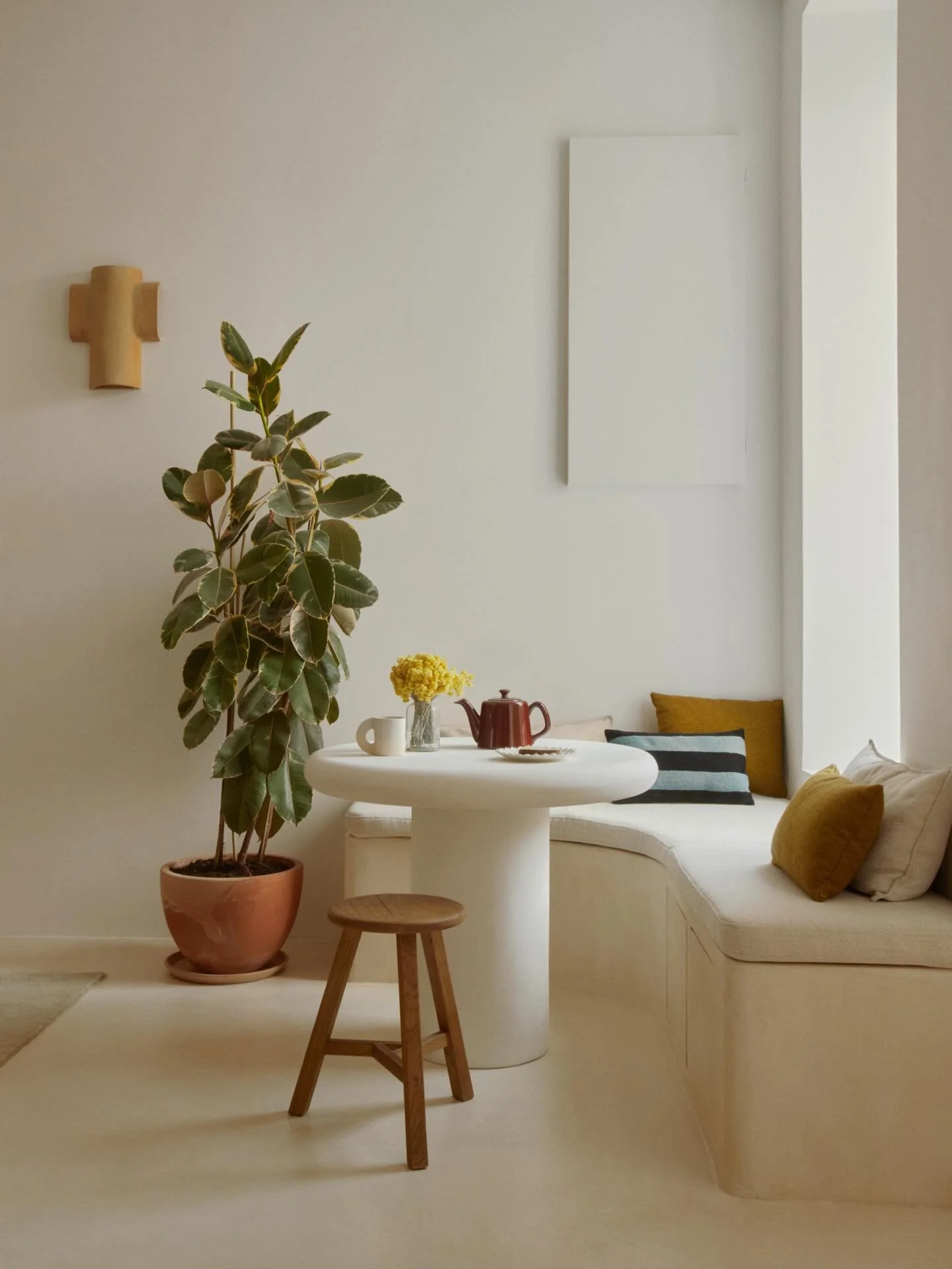 Avant r&eacute;novation, quelques marches offraient ici un second acc&egrave;s &agrave; la terrasse. Un usage finalement peu pertinent dans un appartement de seulement 38 m&sup2;. &Agrave; la place, j&rsquo;ai cr&eacute;&eacute; une v&eacute;ritable 