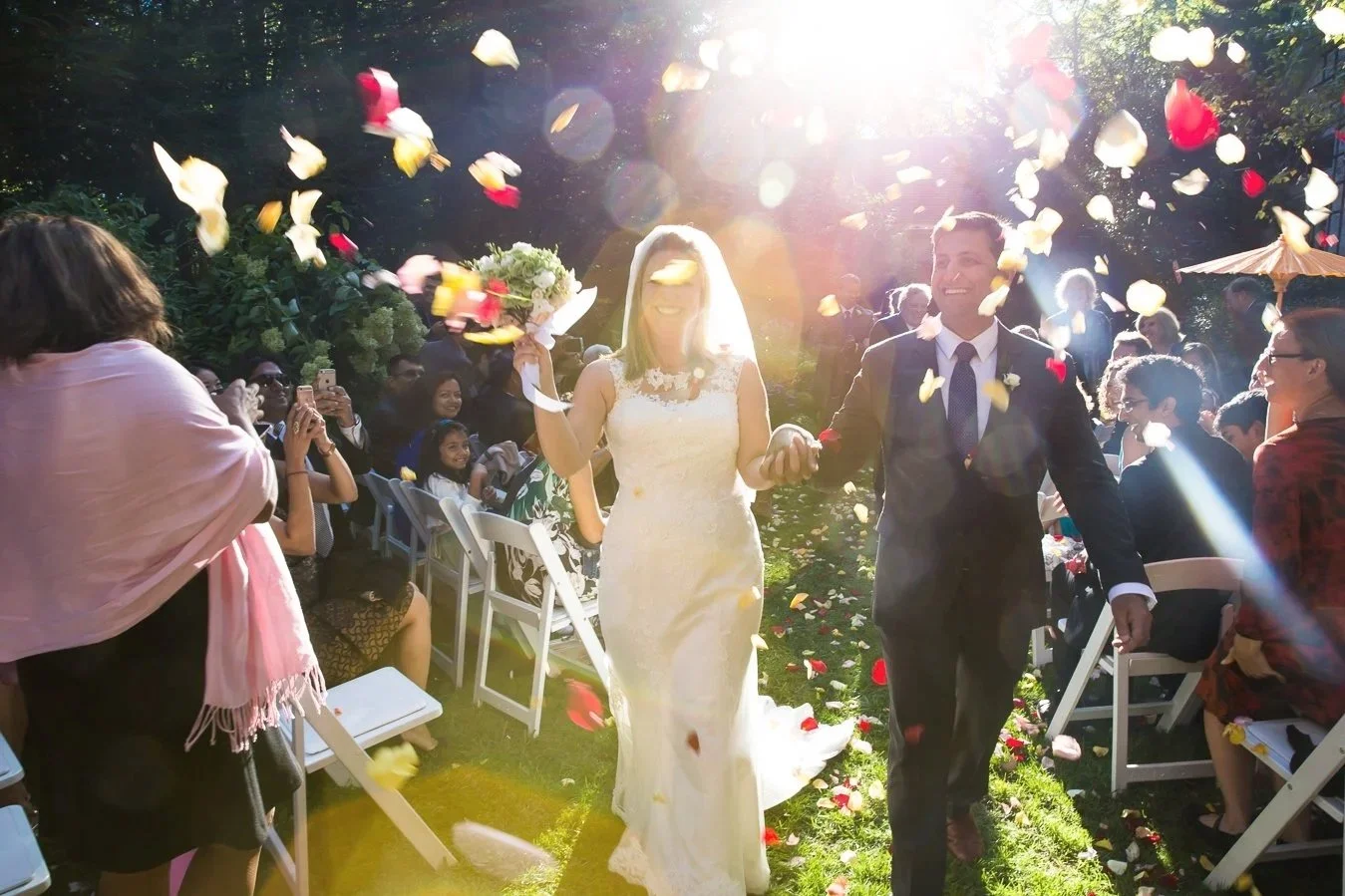 couple happy after ceremony of an outdoor New York wedding