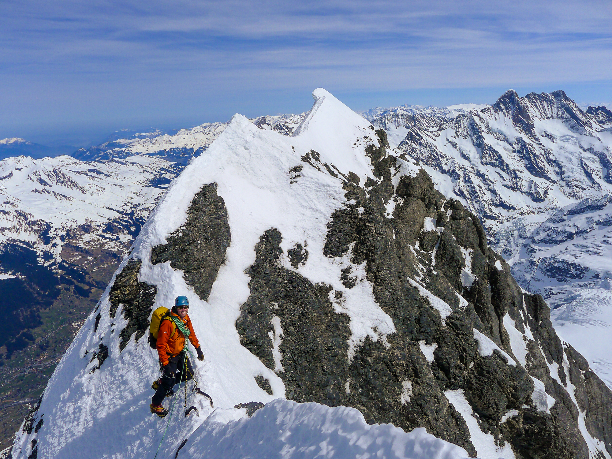 Ally on the exposed finale to the MIttellegi ridge