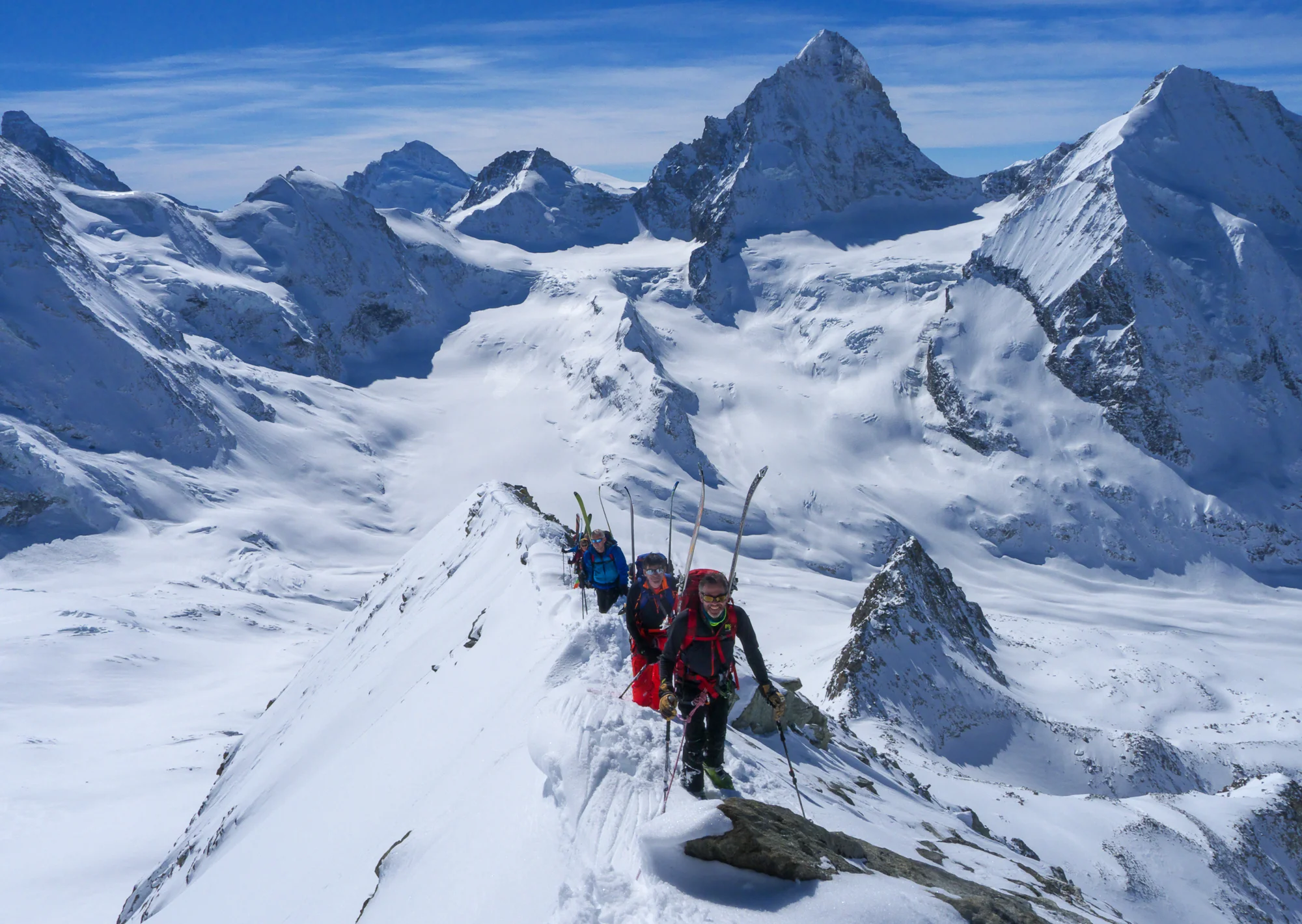 Ski mountaineering on the Blanc de Moming, Valais. The Dent Blanche dominating the view