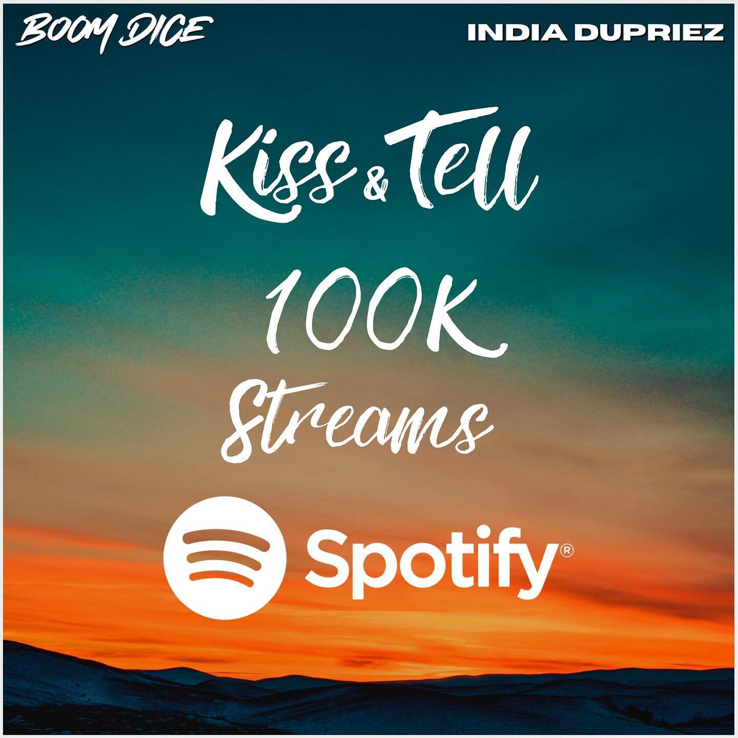 My girl @indiadupriez told me #kissandtell hit #100k on @spotify today. This is exciting for many reasons for me personally. 1. that all the learning, effort and growth strategies we are experiencing with my #label @boomdicepresents is working. 2. is