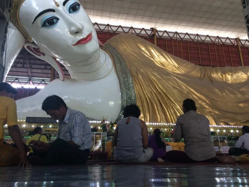 200ft reclining Buddha at the Chauk Htet Gyi temple. The bloke in the white shirt was checking his Facebook.