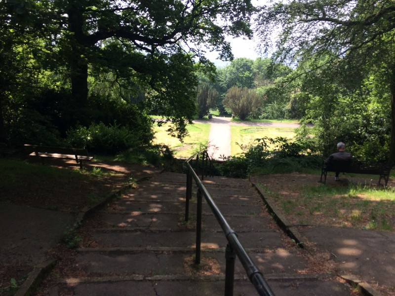 View down the terraces from outside the castle.