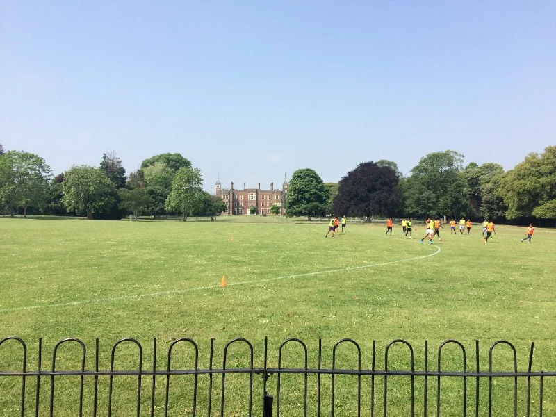 Eight-a-side on a Jacobean lawn.