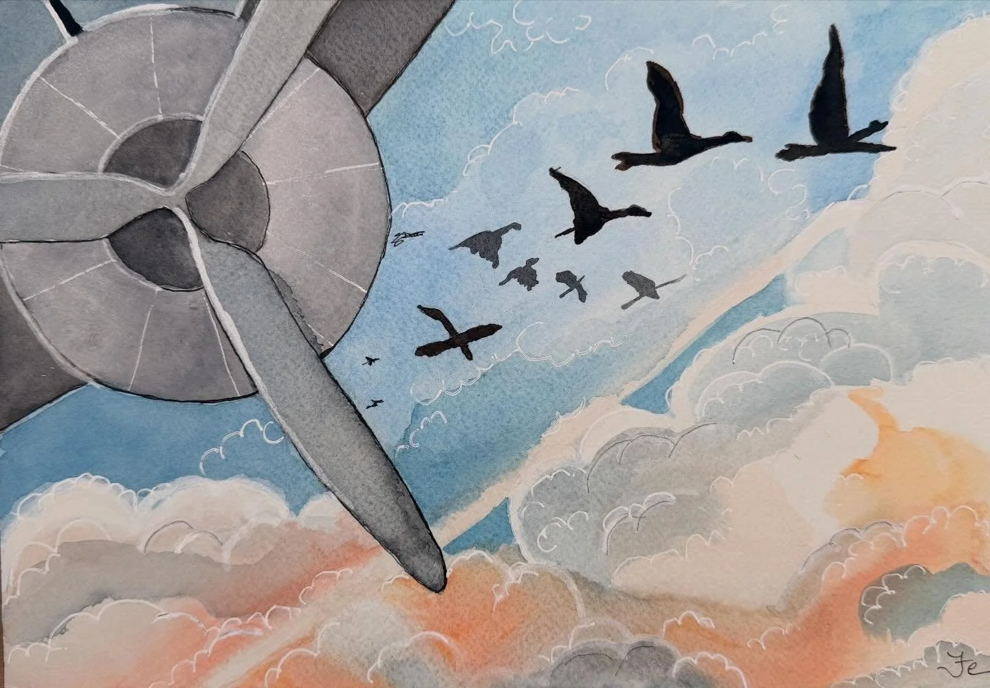 #watercolor #clouds #flight #geese #tuckerfelicity