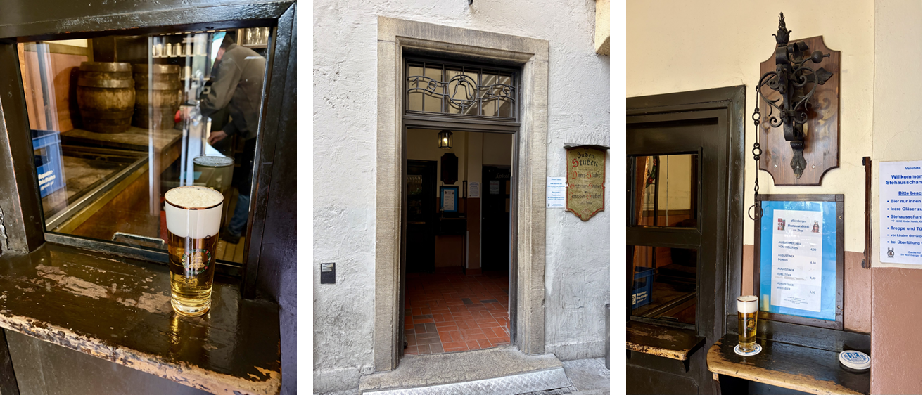 Pictures of the Stehausschank at Nürnberger Bratwurst Glöckl am Dom from inside and out.