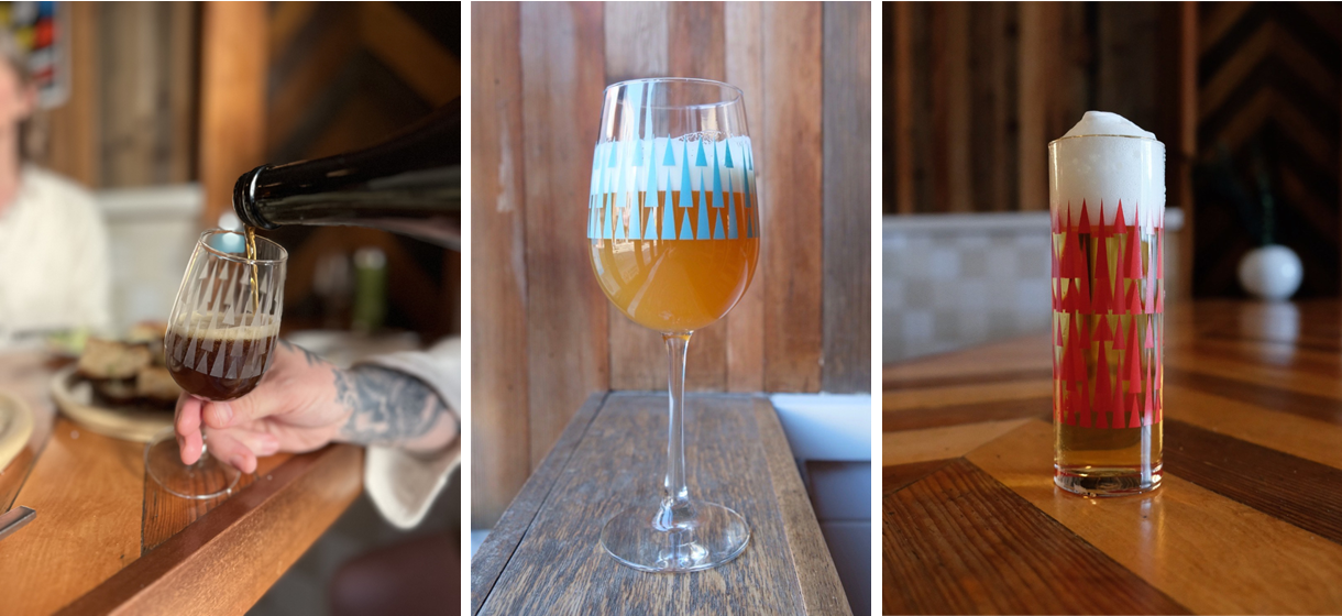 Three images of three different glassware types used at Tørst.
