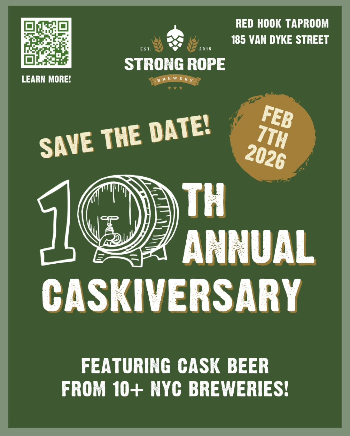 Flyer for Strong Rope Brewery 10th Annual Caskiversary