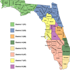 Map displaying the 7 different districts