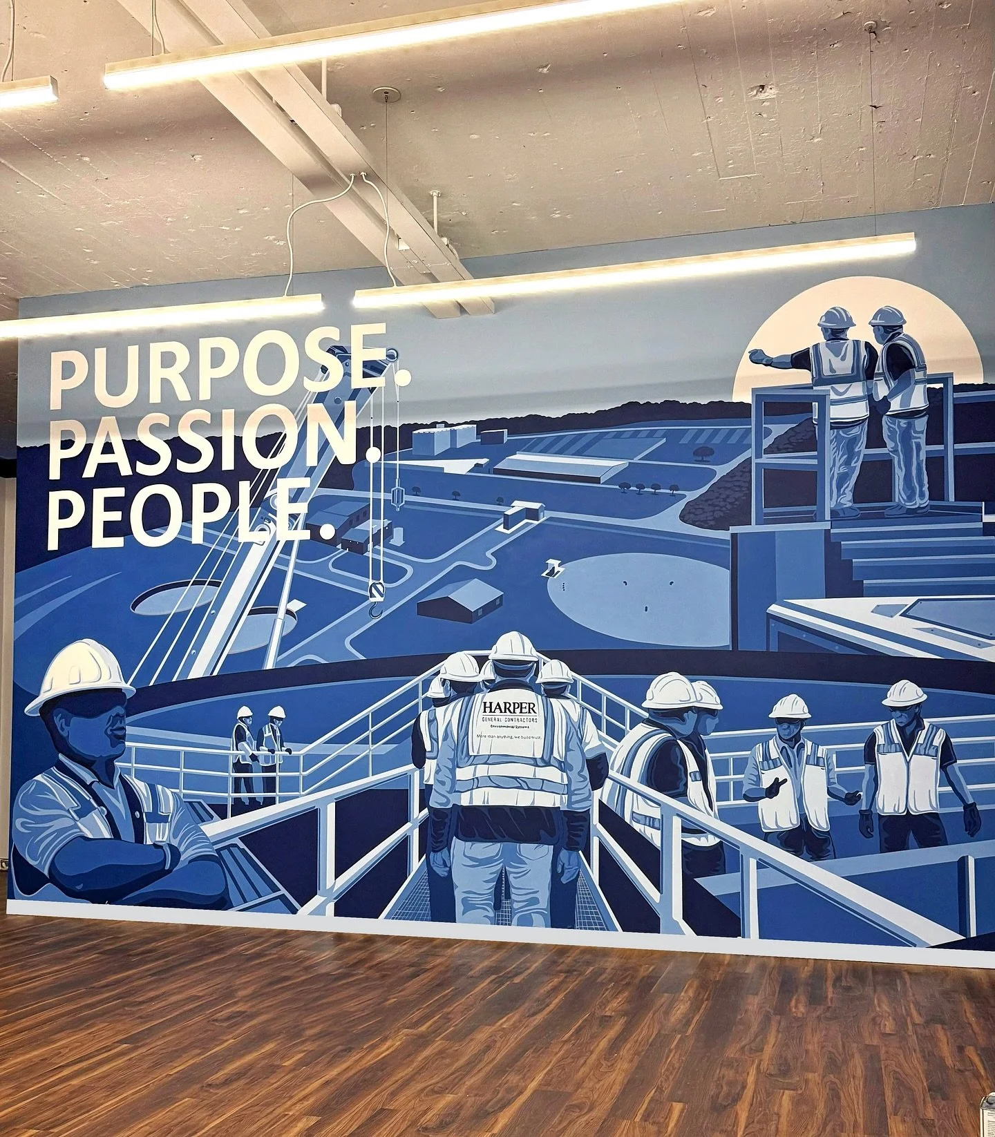 Fresh paint for a fresh space💡 🛠️ Just wrapped this mural for Harper General Contractors&rsquo; new Environmental Systems Division Office in Greenville, from the big picture to the small details of what they do everyday in the field 🏗️👷

This is 